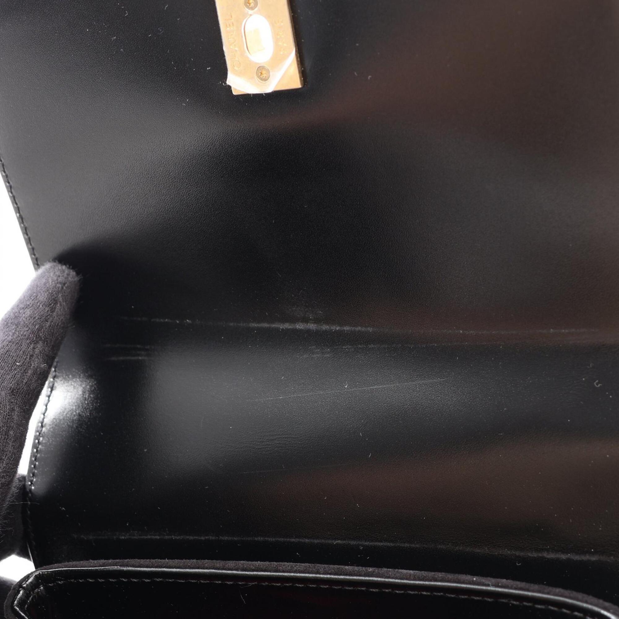 Chanel Black Leather Suede Handbag Shoulder Bag (Pre-Owned)