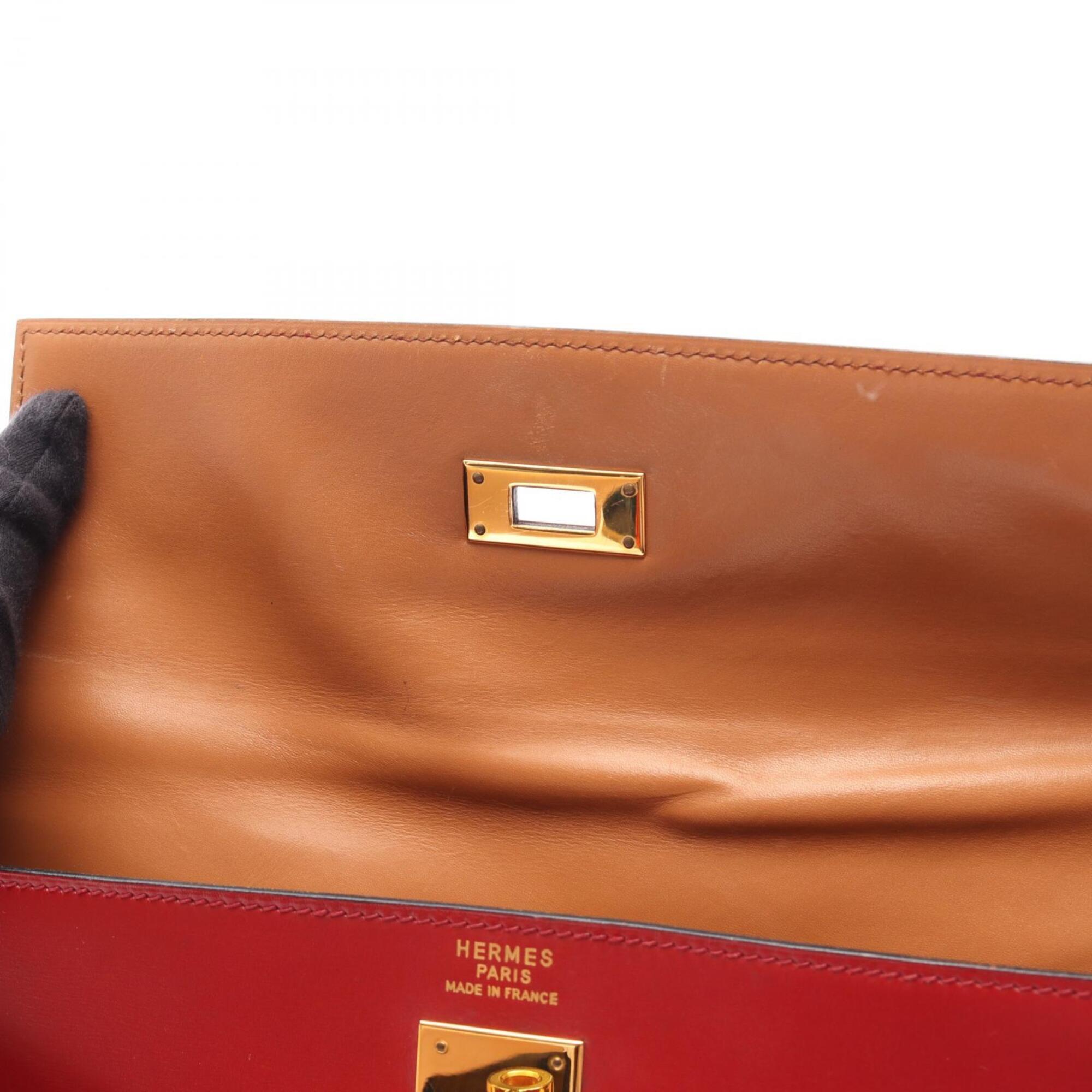 Hermes Bordeaux Brown Natural Red Color Rouge H Rouge Vif Box Calf Leather Chamonix Leather Leather Handbag (Pre-Owned)