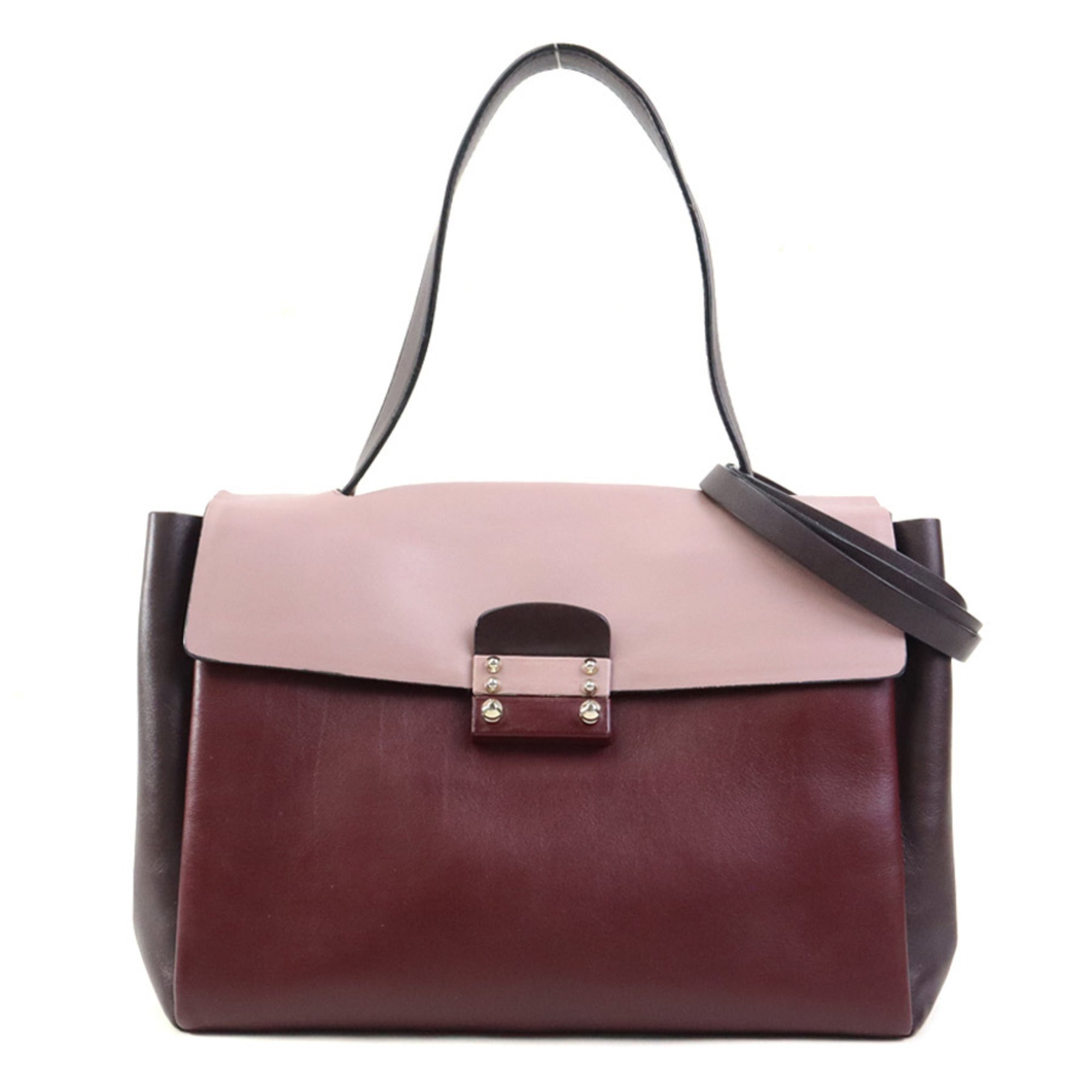 Valentino Garavani Burgundy Gray Pink Leather Handbag Shoulder Bag (Pre-Owned)
