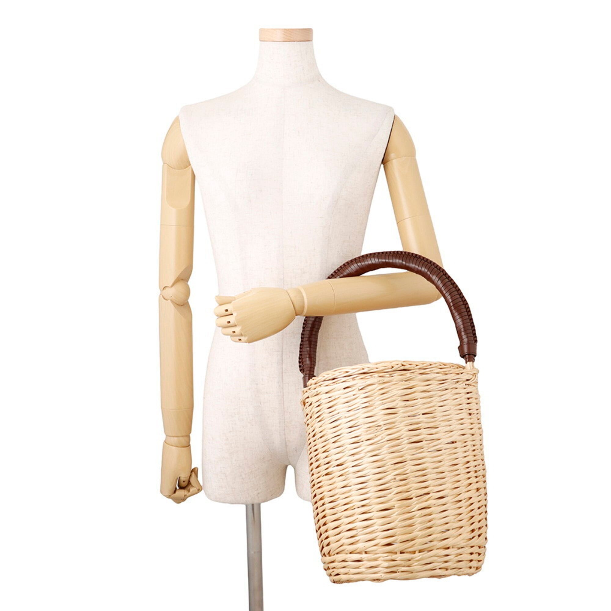 Celine Beige Brown Raffia Leather Basket Handbag (Pre-Owned)