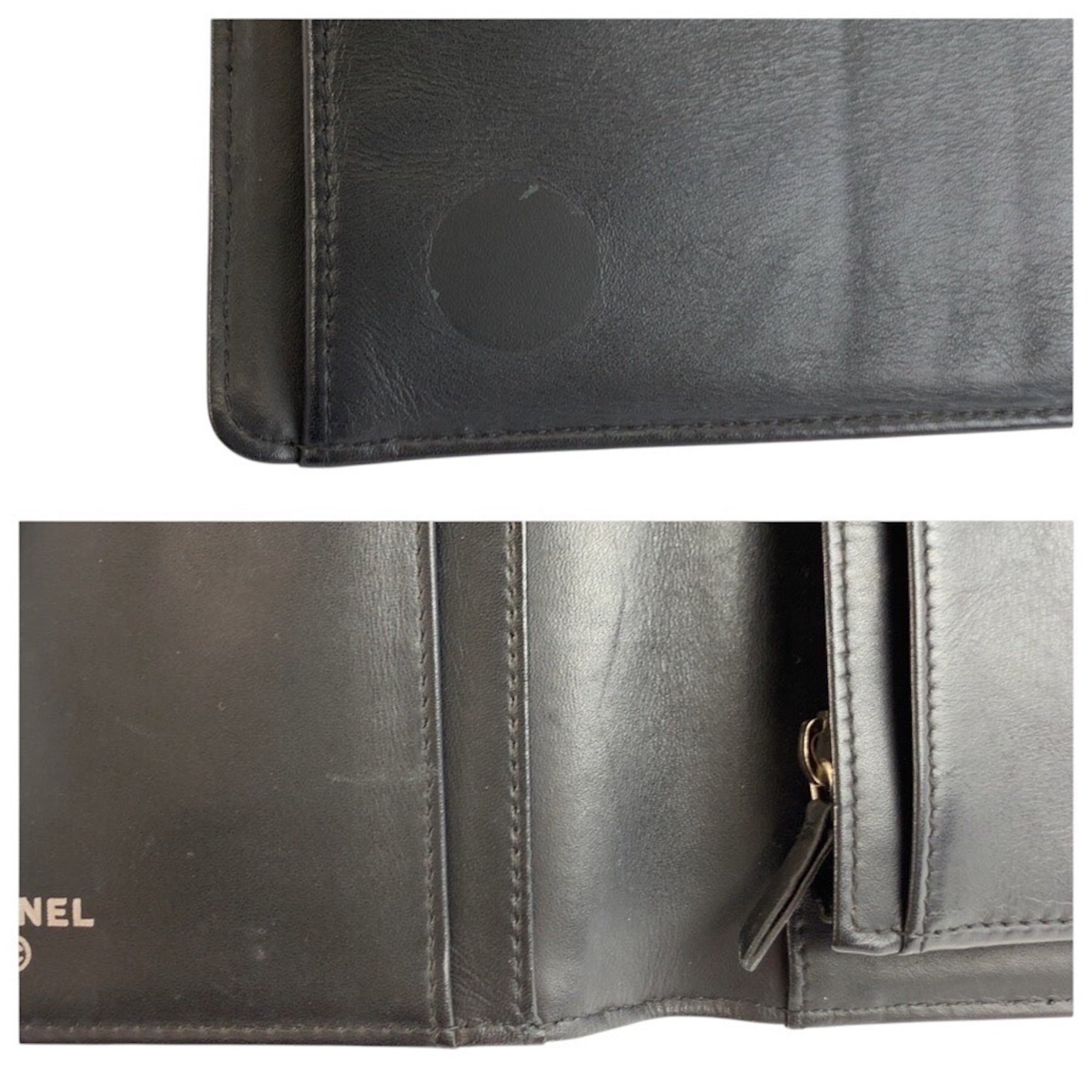 Chanel Black Leather Long Wallet (Bi-Fold) (Pre-Owned)