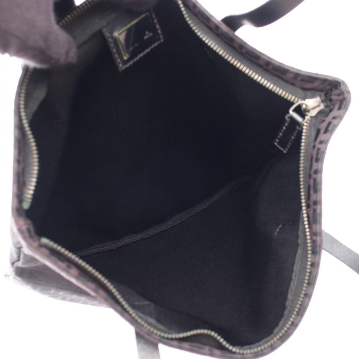 Fendi Zucchino Black Canvas Leather Handbag Tote Bag (Pre-Owned)