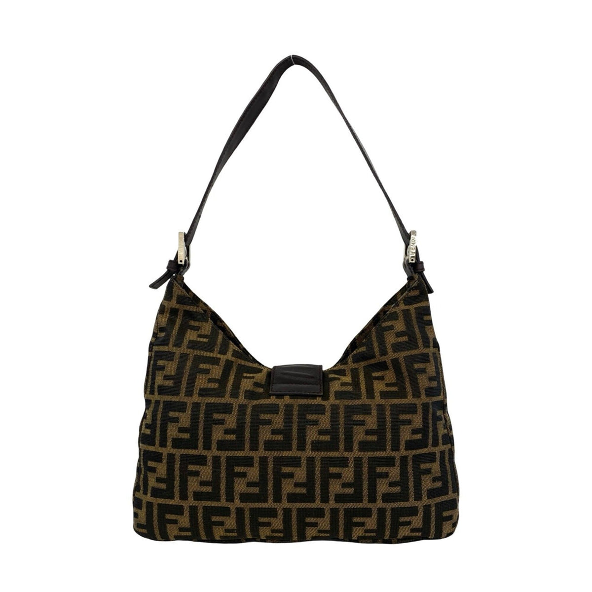 Fendi Black Brown Canvas Leather Shoulder Bag Tote Bag (Pre-Owned)