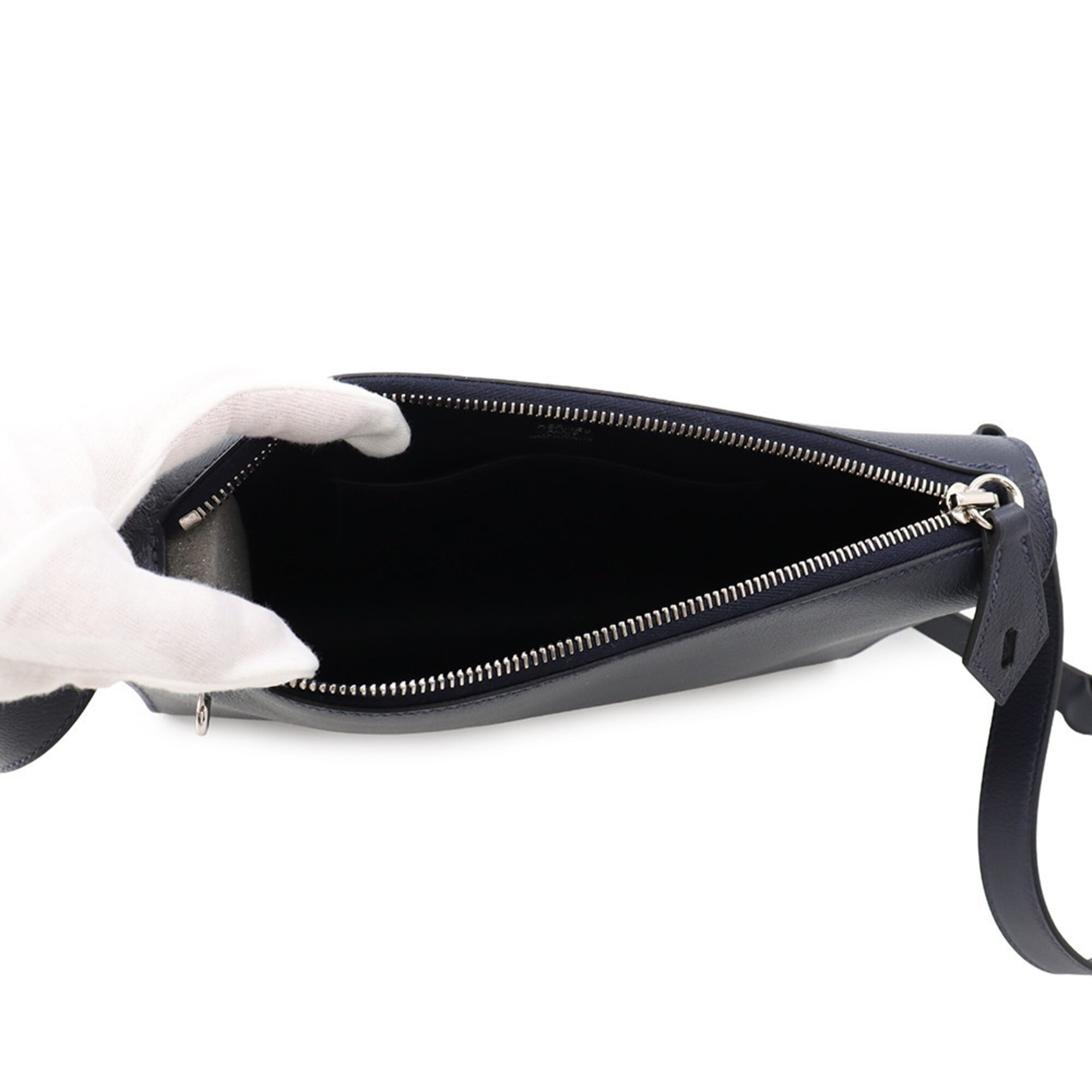 Hermes Blue Navy Evergrain Leather Clutch Bag Shoulder Bag (Pre-Owned)