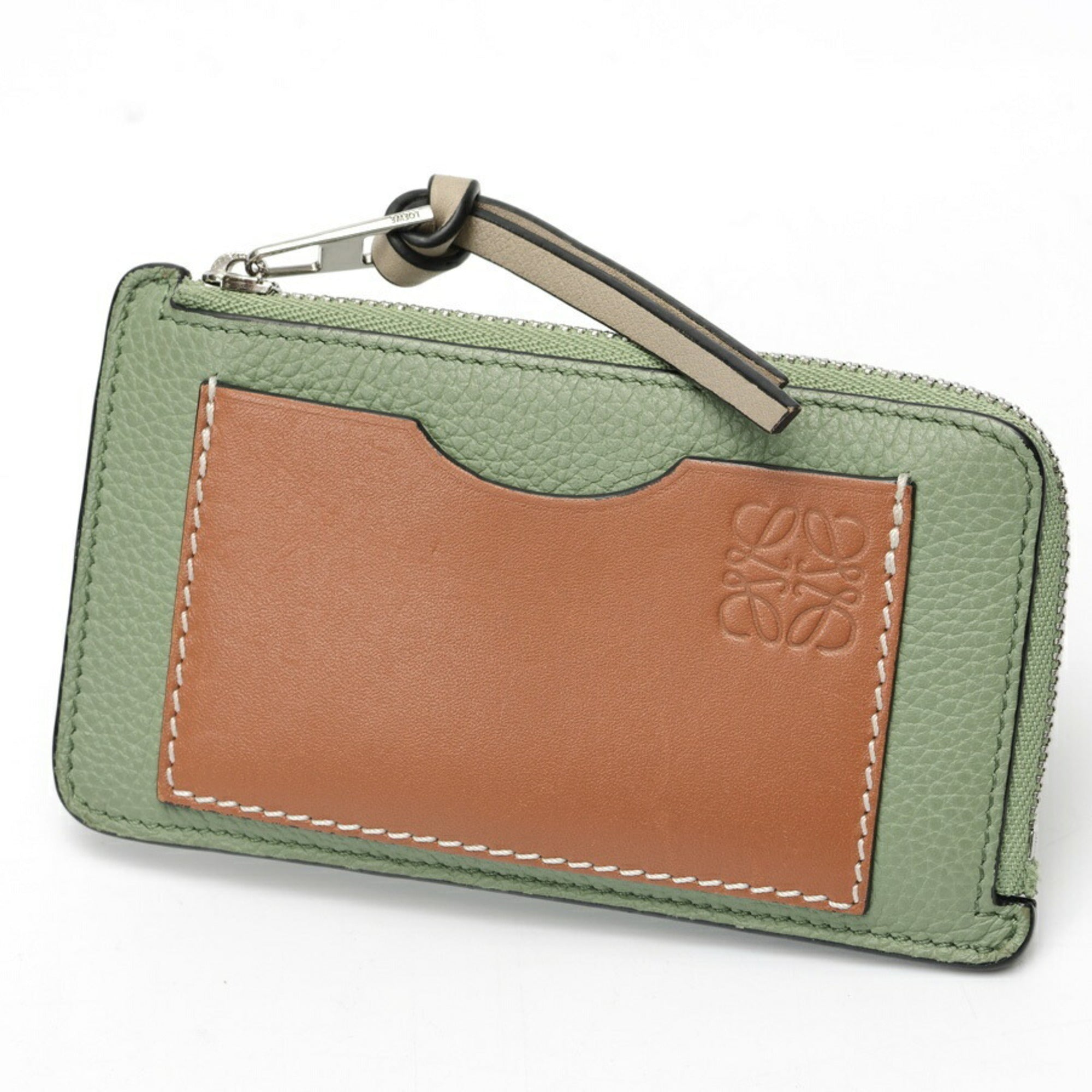 Loewe Brown Green Leather Coin Purse/Coin Case (Pre-Owned)