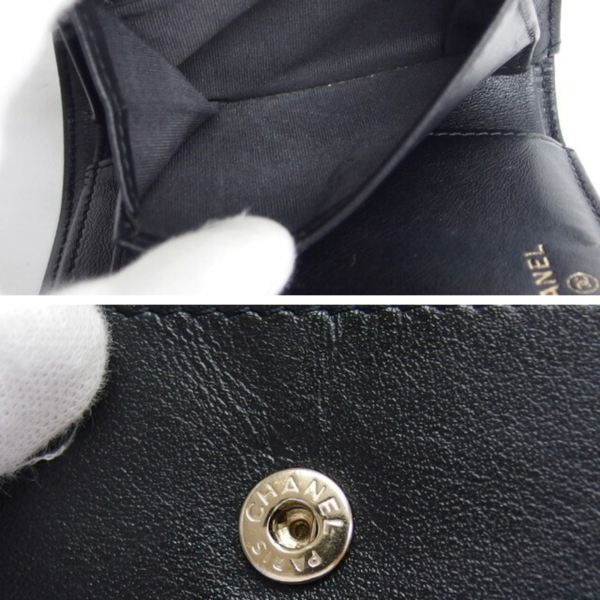 Chanel Black Grained Calfskin Wallet (Tri-Fold) (Pre-Owned)