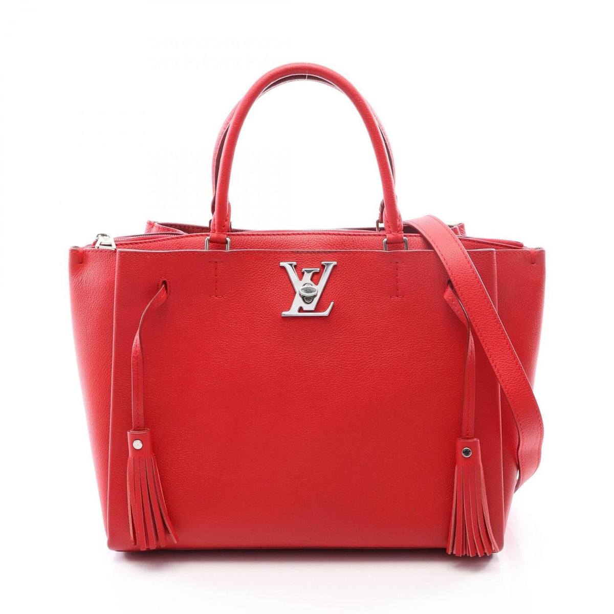 Louis Vuitton Red Color Leather Handbag Tote Bag (Pre-Owned)