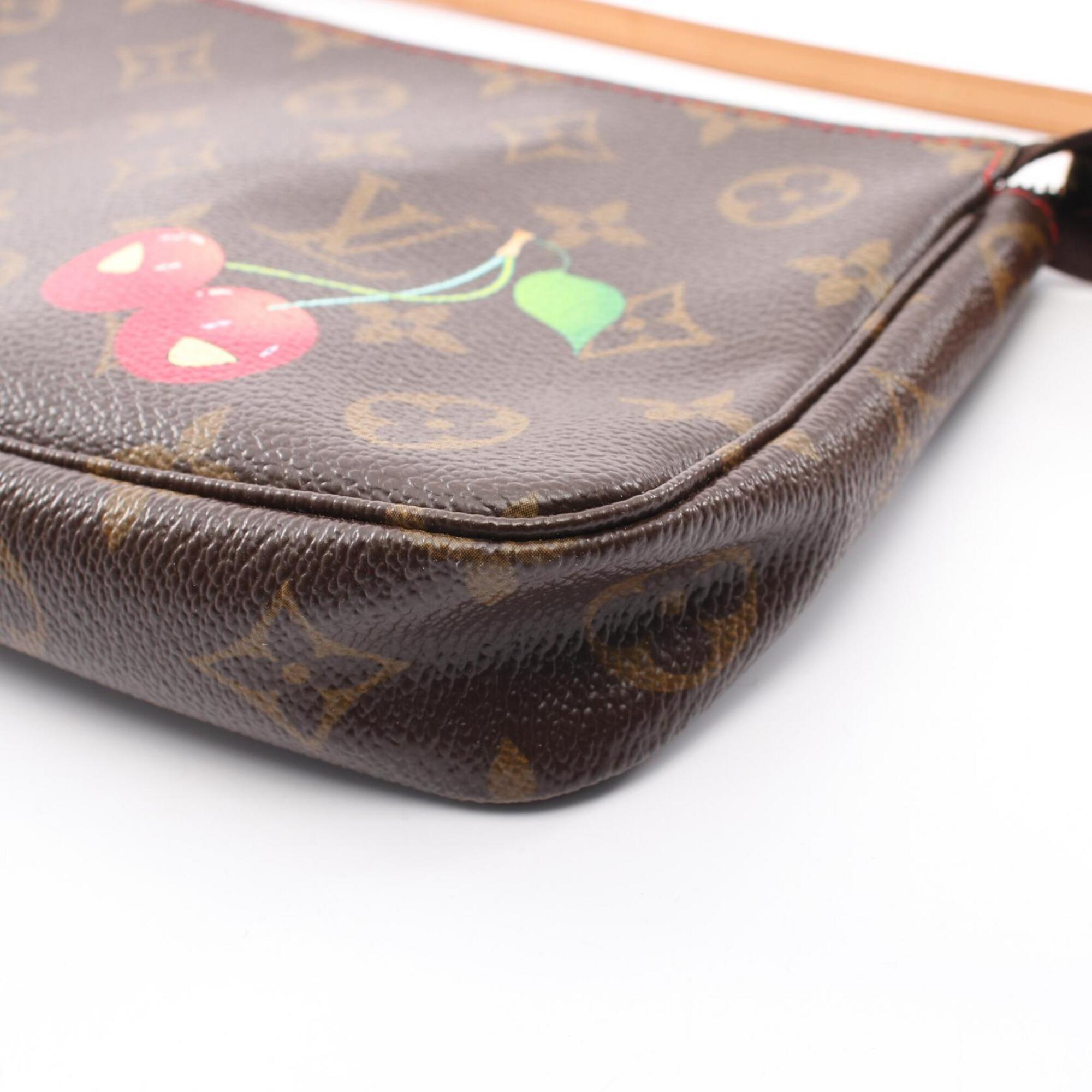 Louis Vuitton Brown Red Color Coated Canvas Leather Handbag Pochette (Pre-Owned)