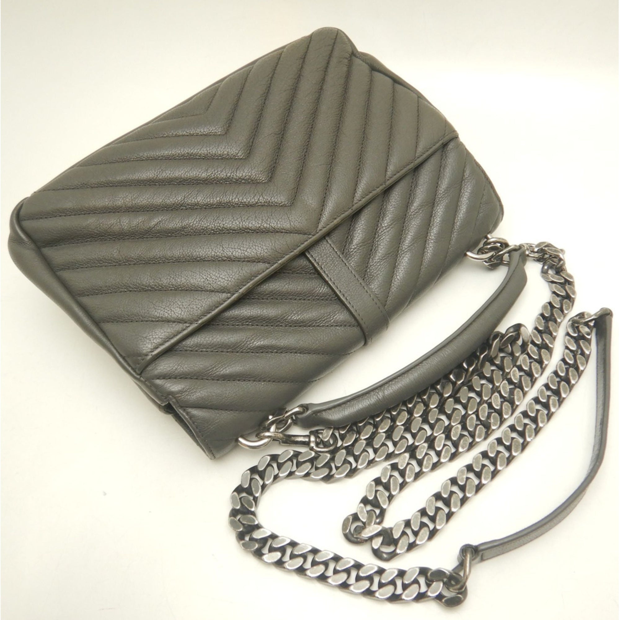 Yves Saint Laurent Gray Leather Handbag School Bag (Pre-Owned)