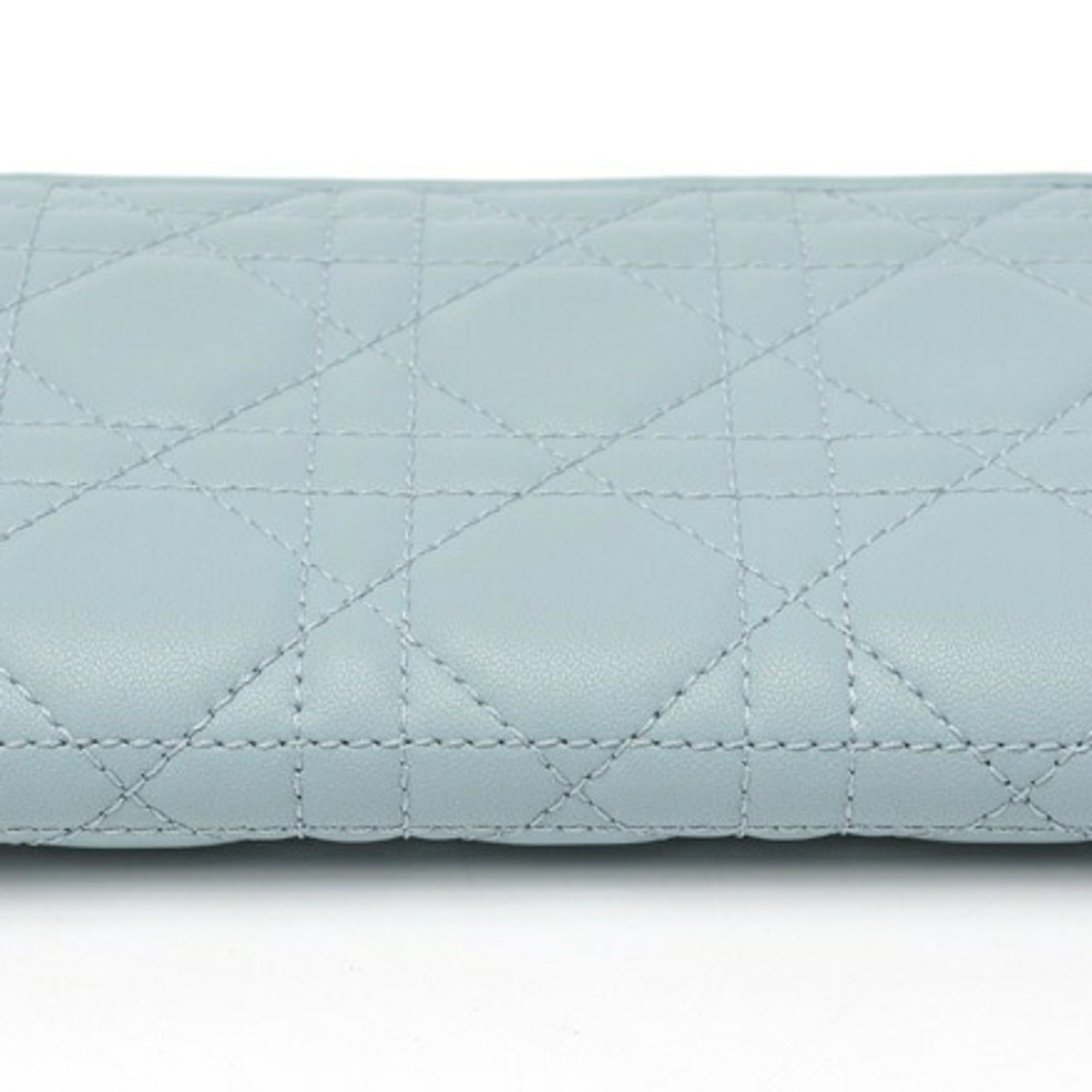 Christian Dior Light Blue Leather Long Wallet (Bi-Fold) (Pre-Owned)