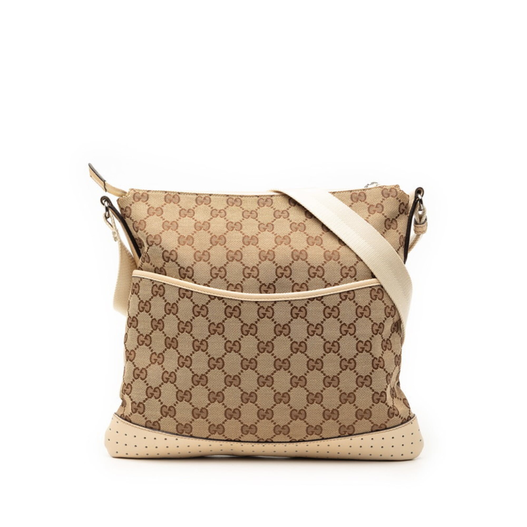 Gucci Gg Canvas Beige Ivory Canvas Leather Shoulder Bag (Pre-Owned)