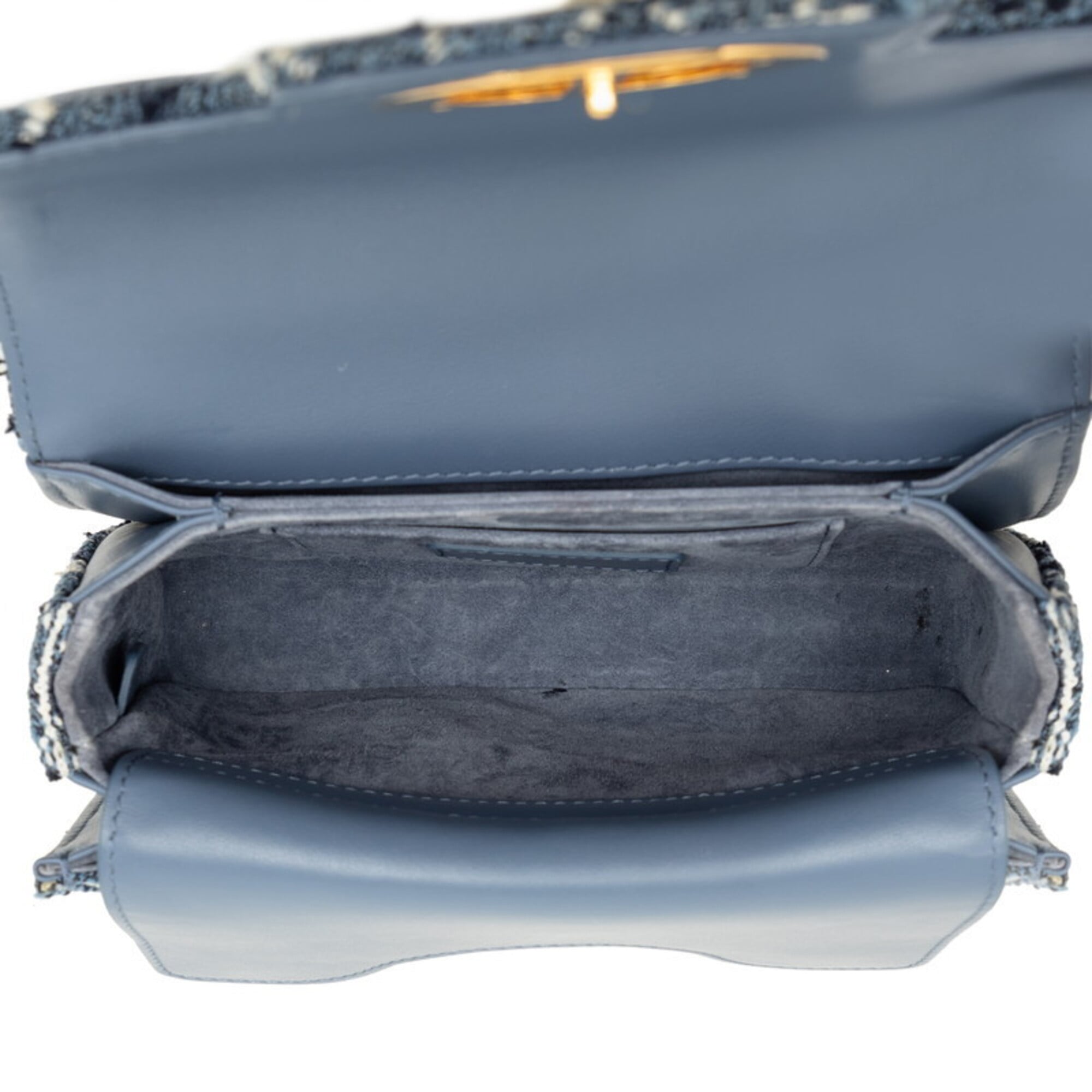Christian Dior Blue Tweed Leather Handbag Shoulder Bag (Pre-Owned)