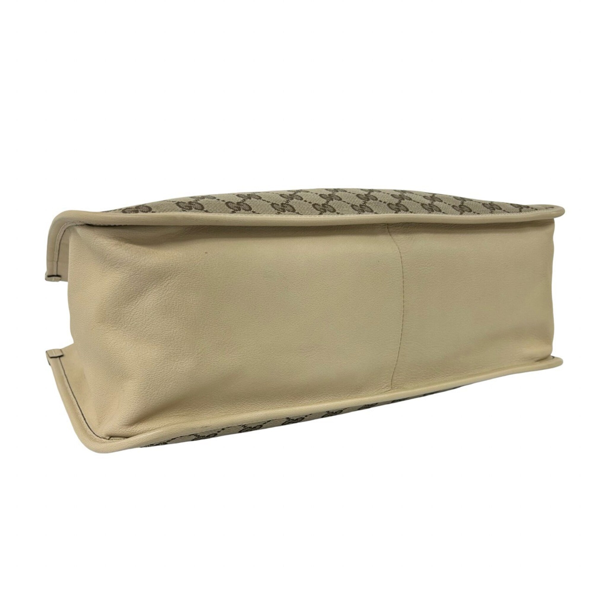 Gucci Beige Brown Canvas Leather Shoulder Bag Tote Bag (Pre-Owned)