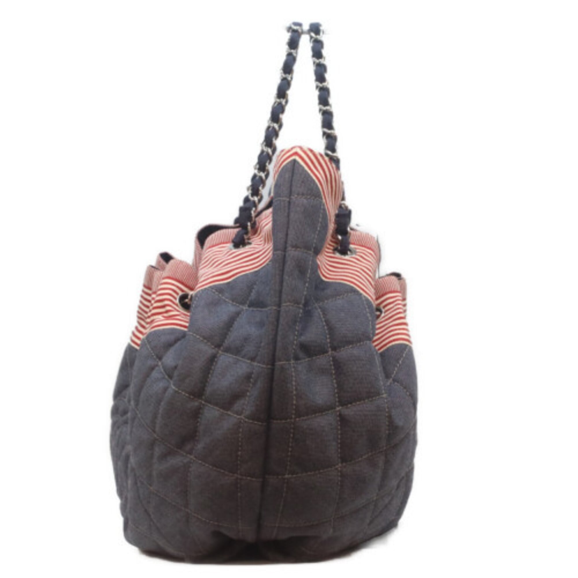 Chanel Navy Red Color Canvas Shoulder Bag (Pre-Owned)