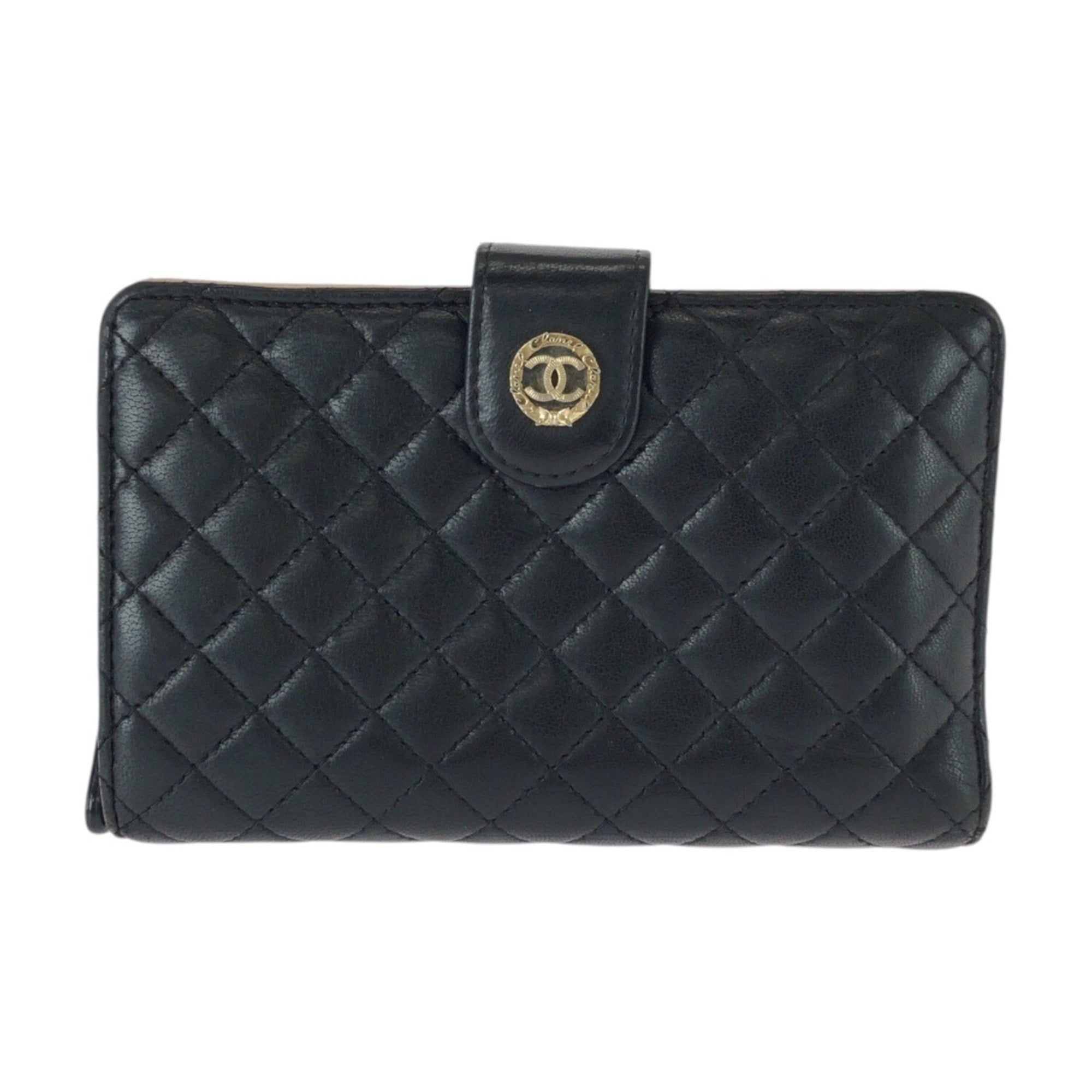Chanel Black Pink Leather Middle Wallet (Bi-Fold) (Pre-Owned)