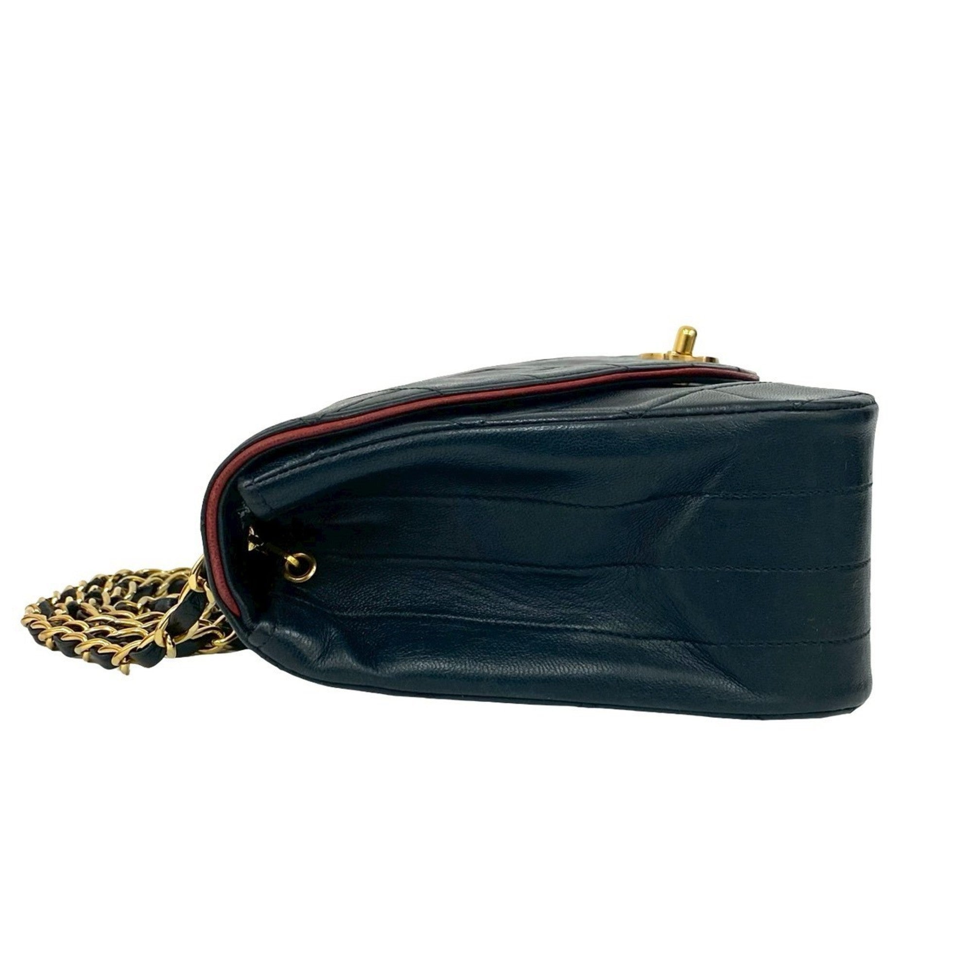 Chanel Navy Red Color Leather Shoulder Bag (Pre-Owned)