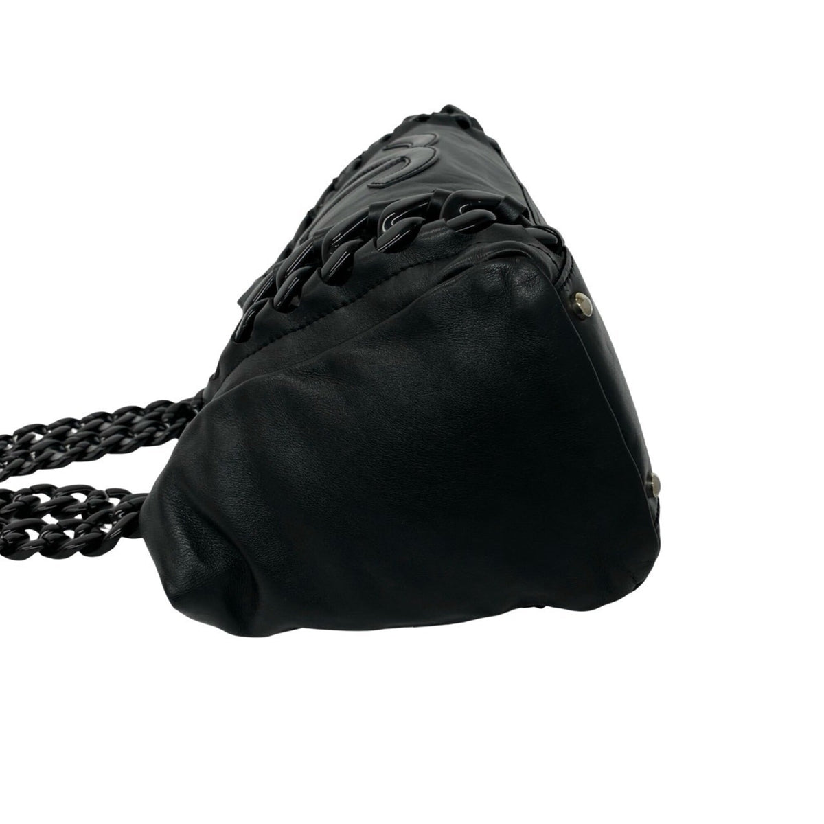 Chanel Black Leather Plastic Handbag Tote Bag (Pre-Owned)