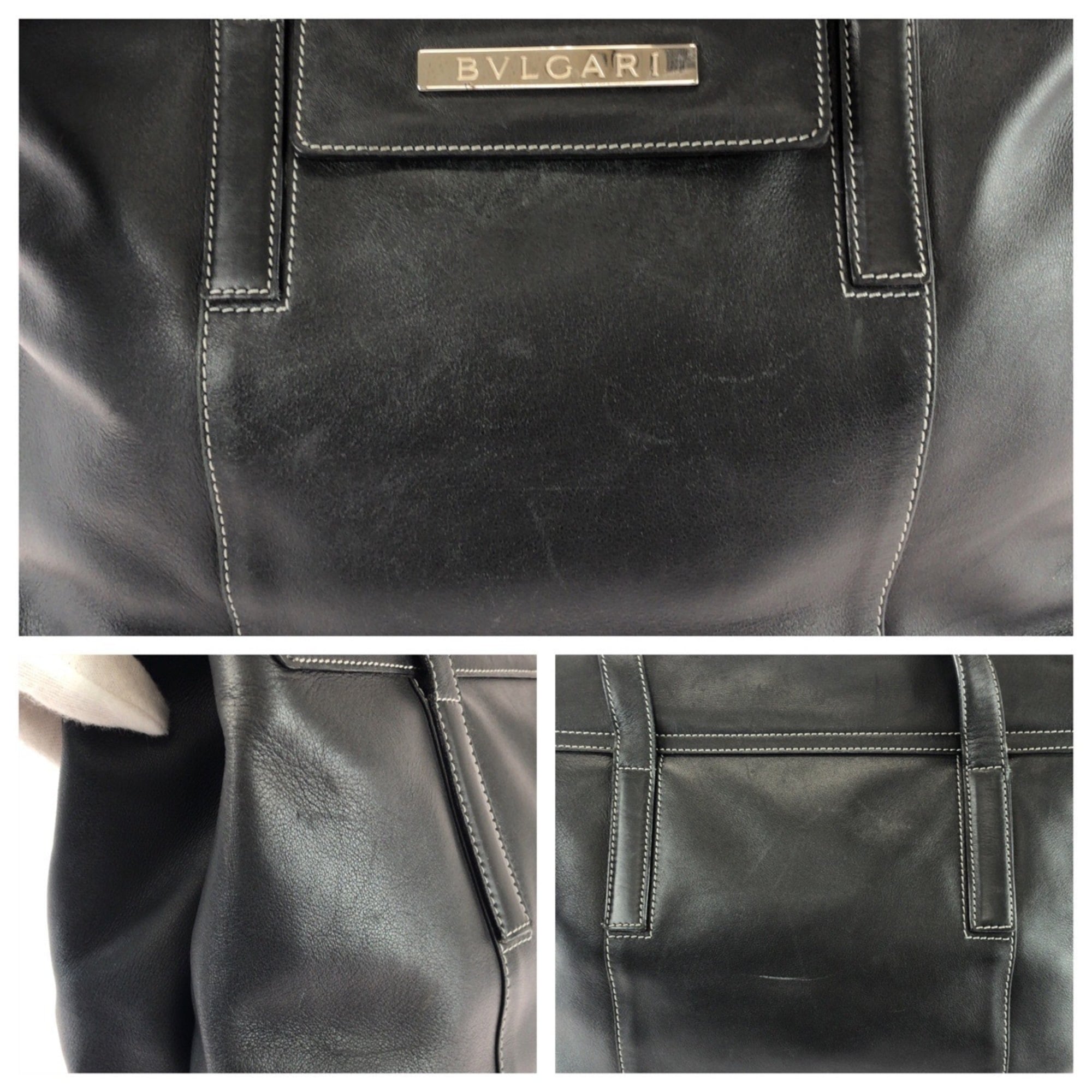 Bvlgari Black Leather Shoulder Bag Tote Bag (Pre-Owned)