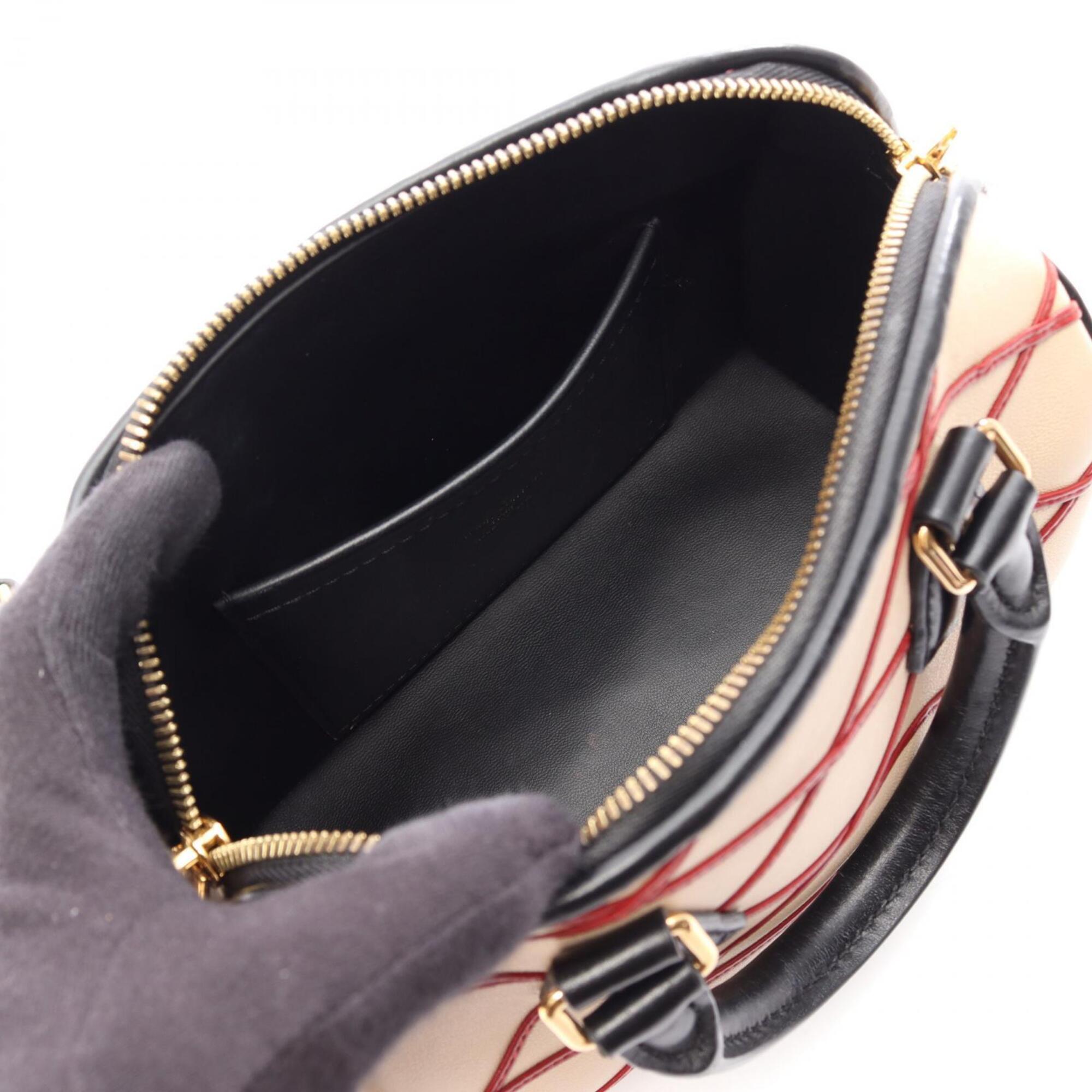 Louis Vuitton Beige Black Red Color Leather Handbag (Pre-Owned)