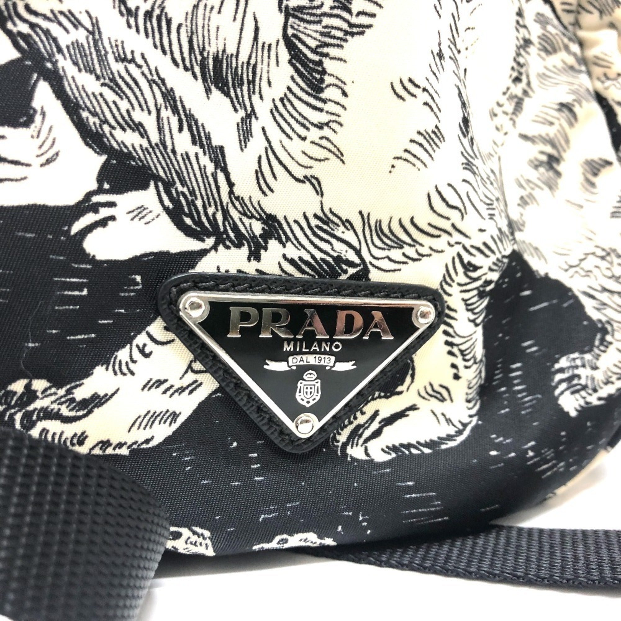 Prada Black White Nylon Backpack (Pre-Owned)