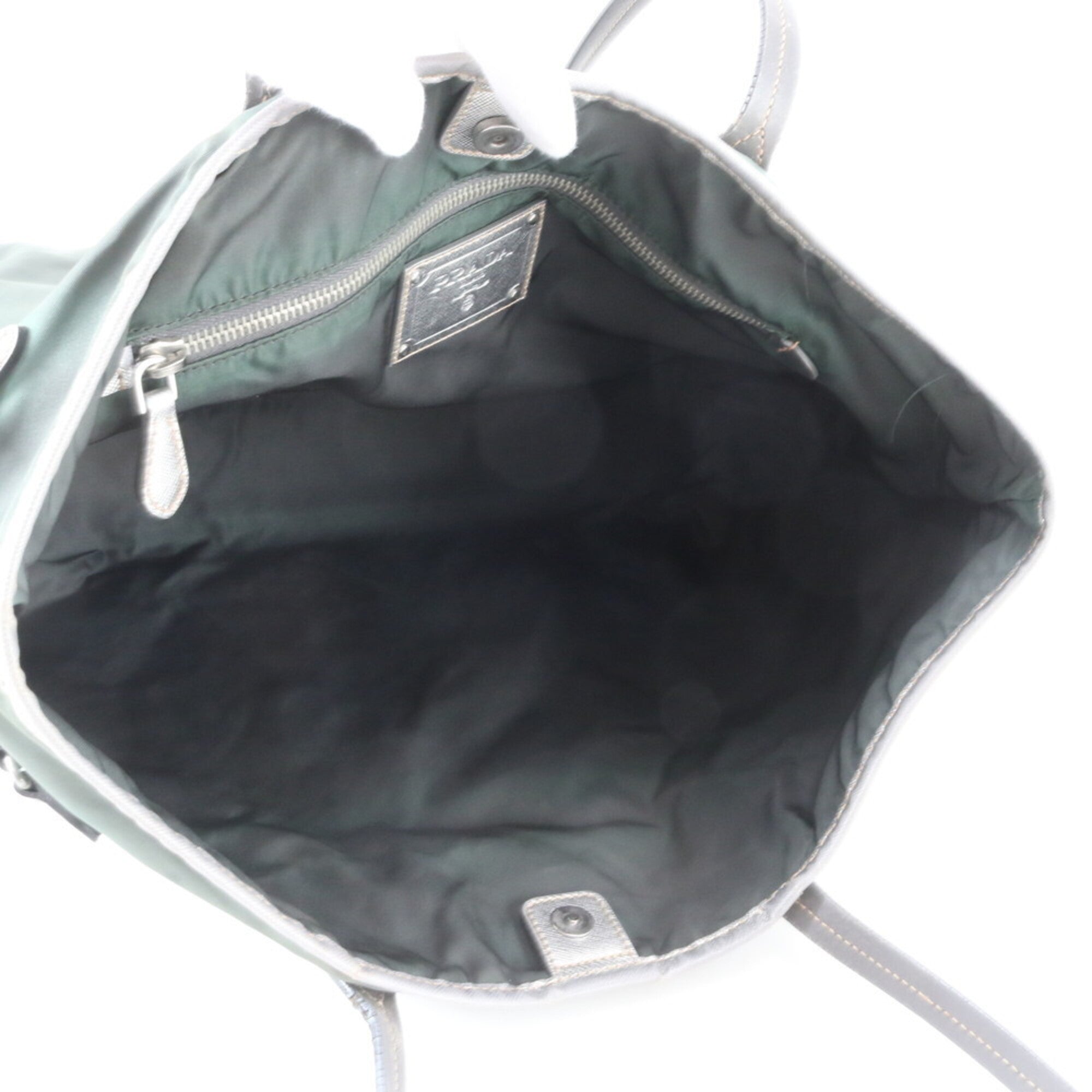 Prada Green Nylon Leather Handbag Shoulder Bag Tote Bag (Pre-Owned)