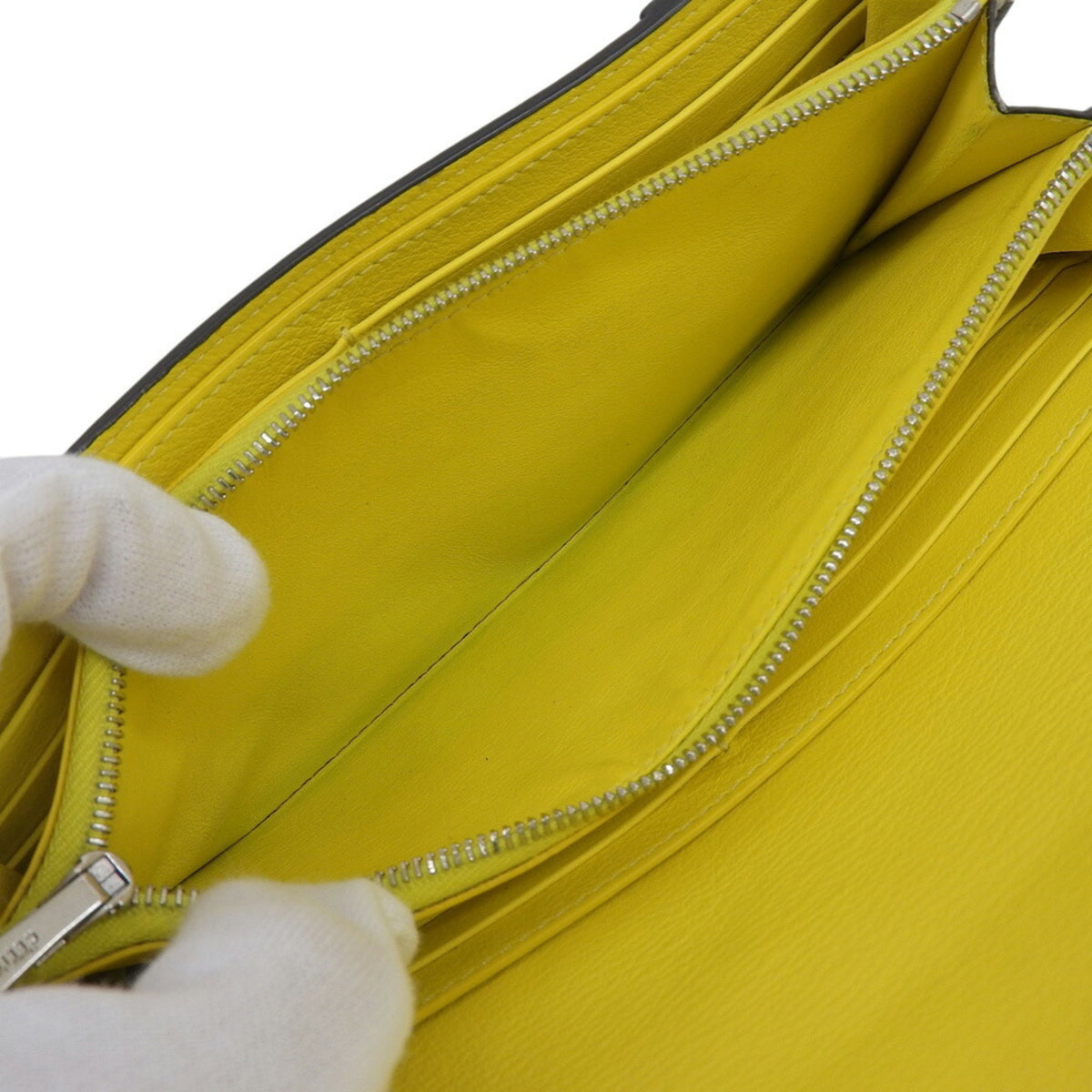 Celine Gray Yellow Leather Long Wallet (Tri-Fold) (Pre-Owned)