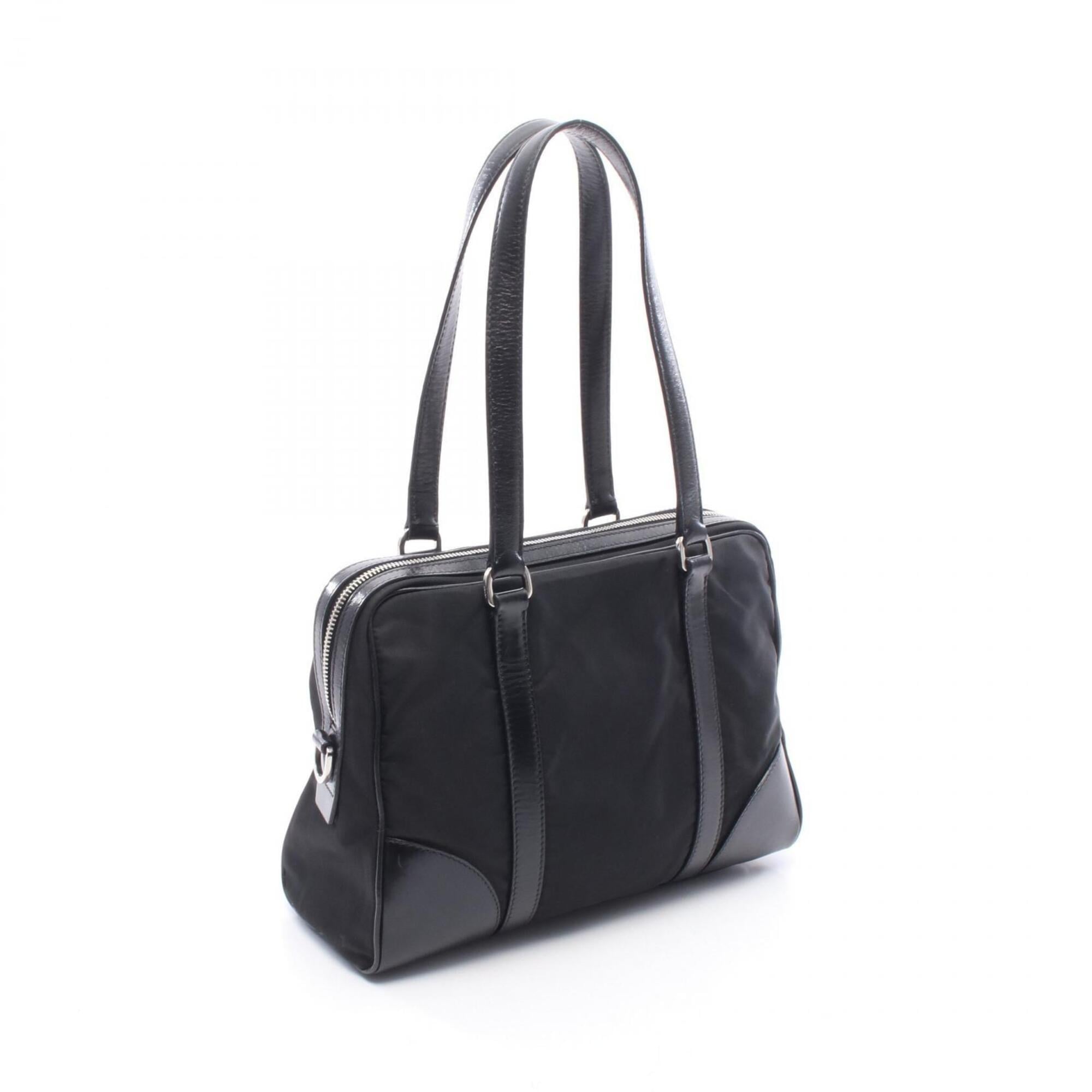 Prada Black Nylon Leather Handbag Tote Bag (Pre-Owned)