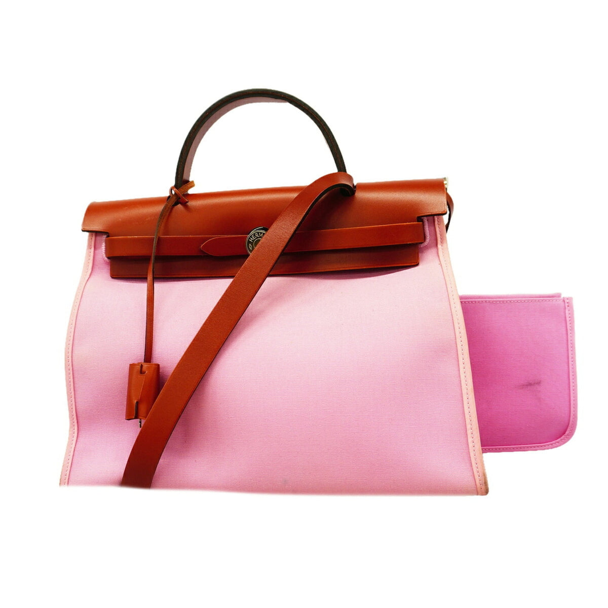 Hermes Brown Pink Toile Officier Handbag (Pre-Owned)