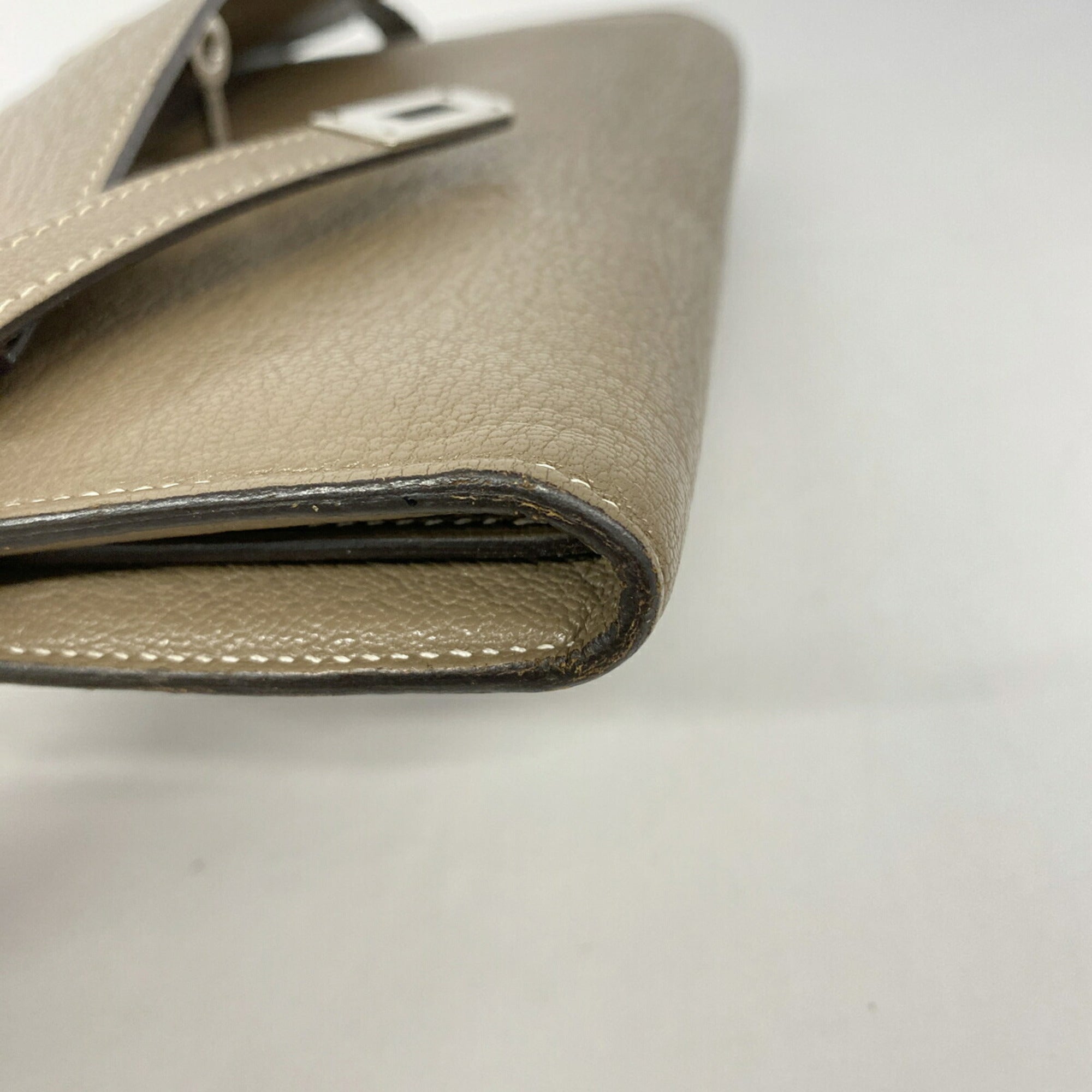 Hermes Etoupe Gray Chevre Myzore Leather Long Wallet (Bi-Fold) (Pre-Owned)