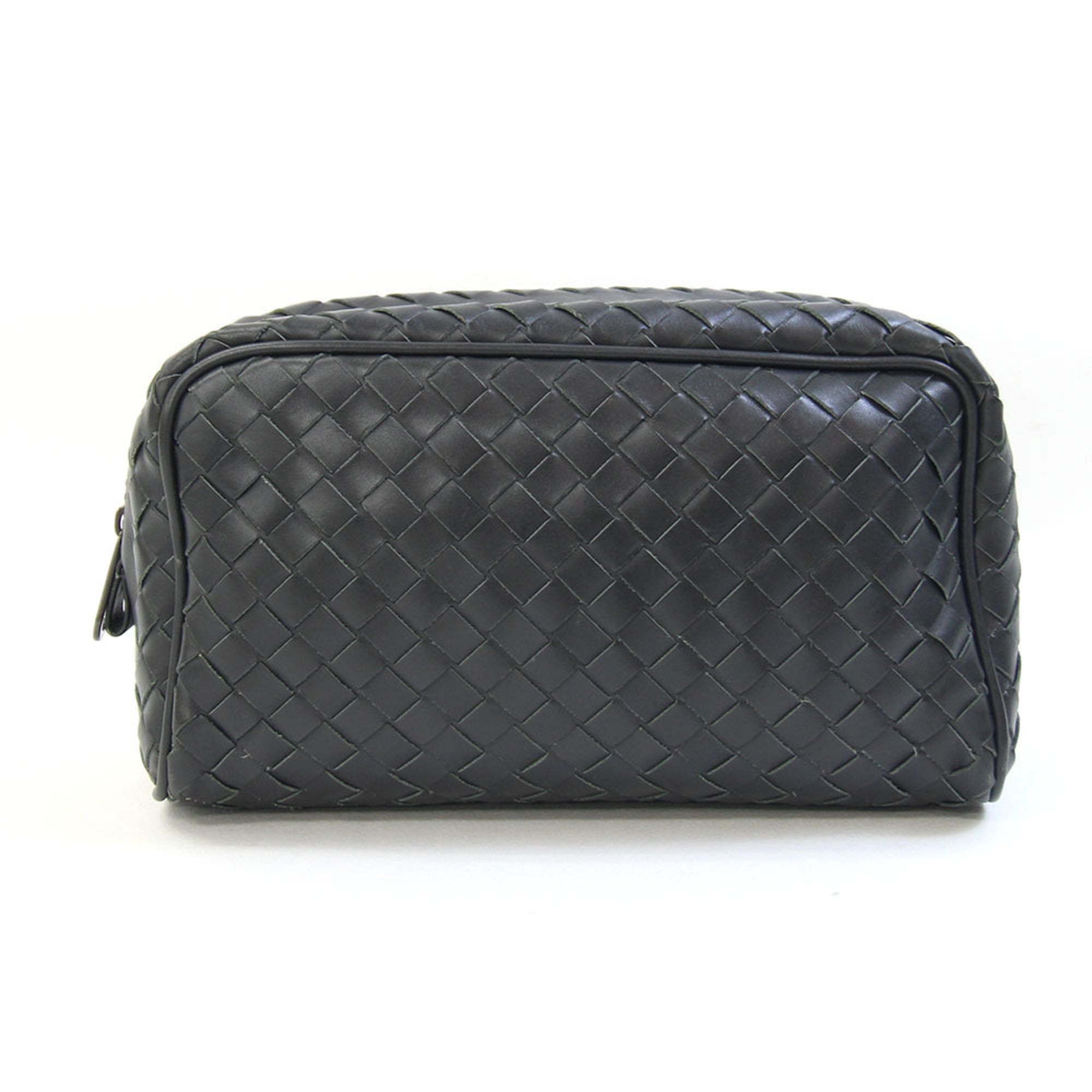 Bottega Veneta Intrecciato Dark Gray Leather Pouch (Pre-Owned)