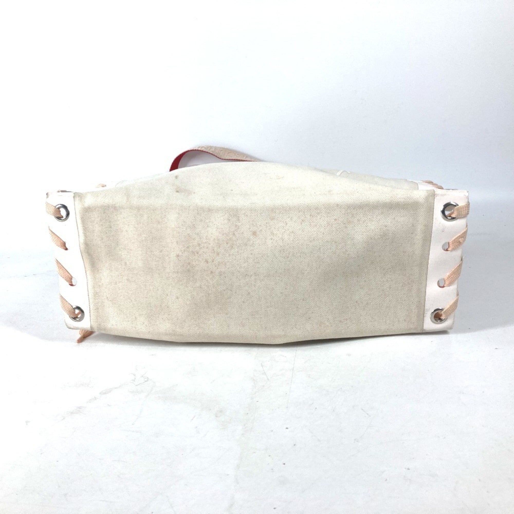 Christian Louboutin Pink White Canvas Leather Shoulder Bag Tote Bag (Pre-Owned)