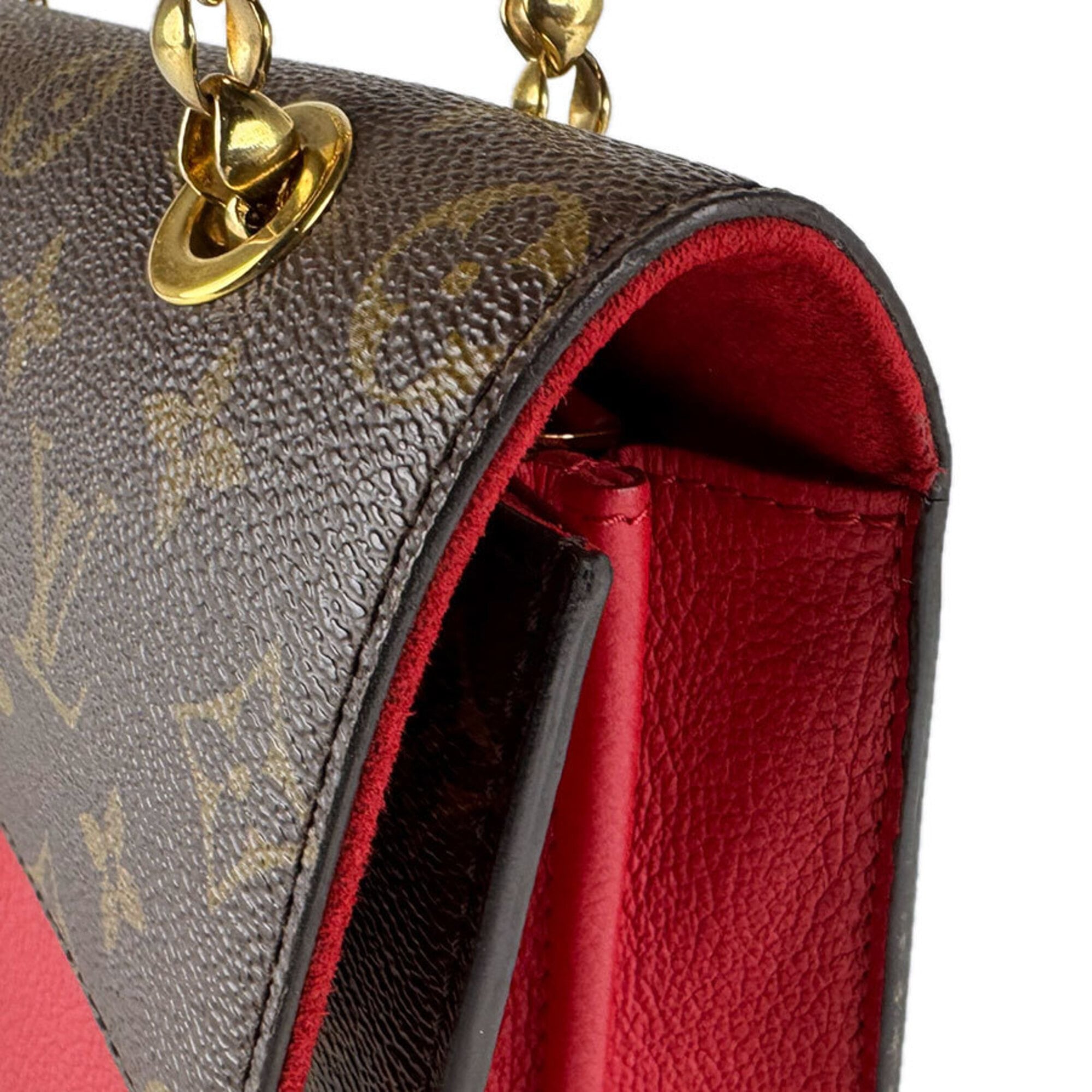 Louis Vuitton Brown Monogram Red Color Monogram Leather Shoulder Bag (Pre-Owned)