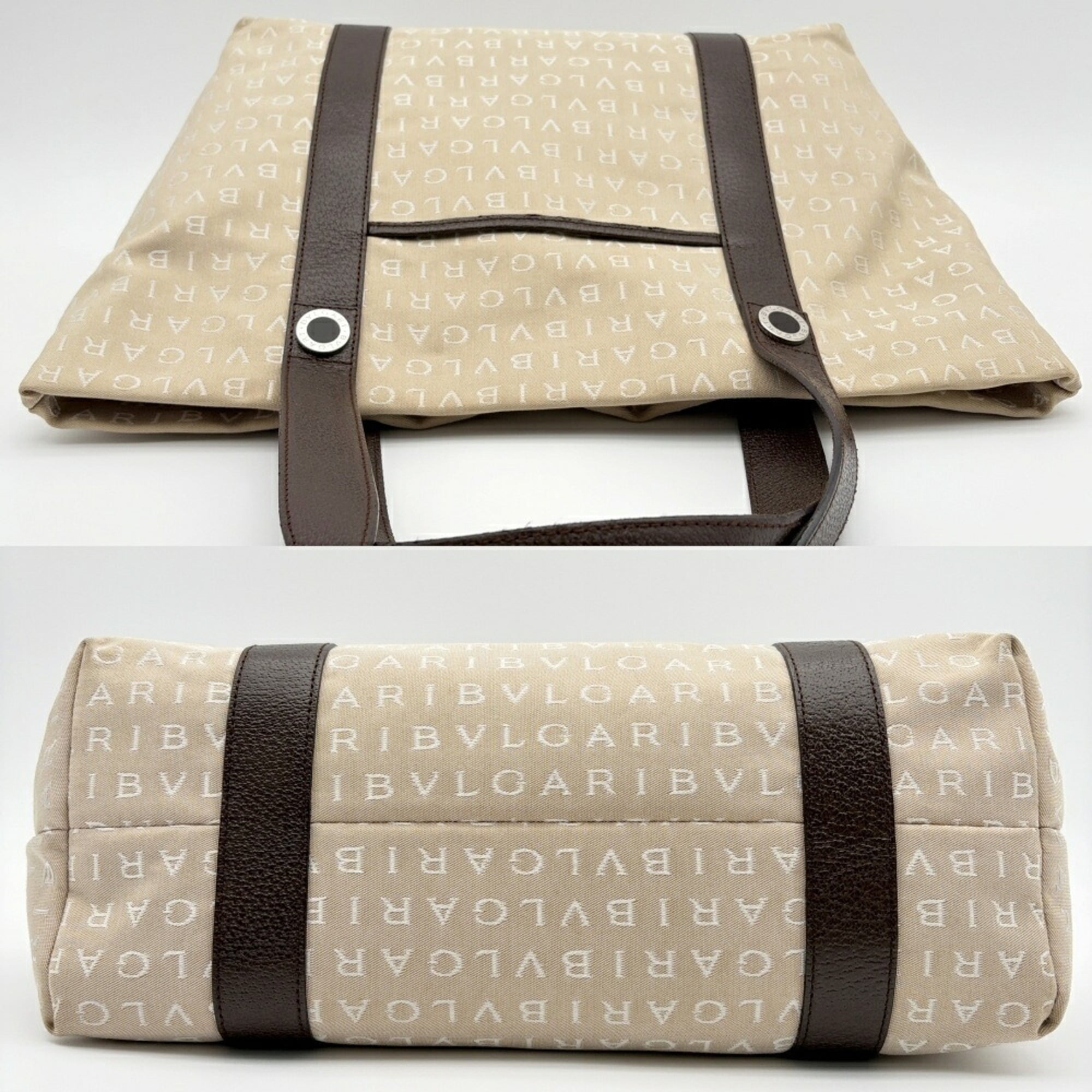 Bvlgari Beige Brown Canvas Leather Tote Bag (Pre-Owned)