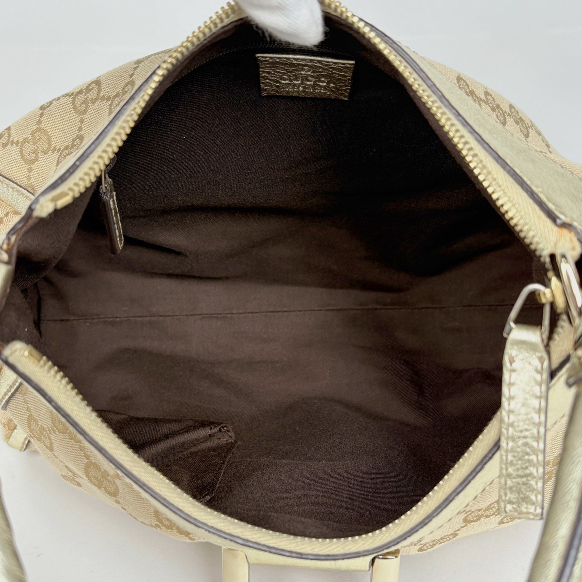 Gucci Beige Gold Gg Canvas Leather Handbag Shoulder Bag (Pre-Owned)