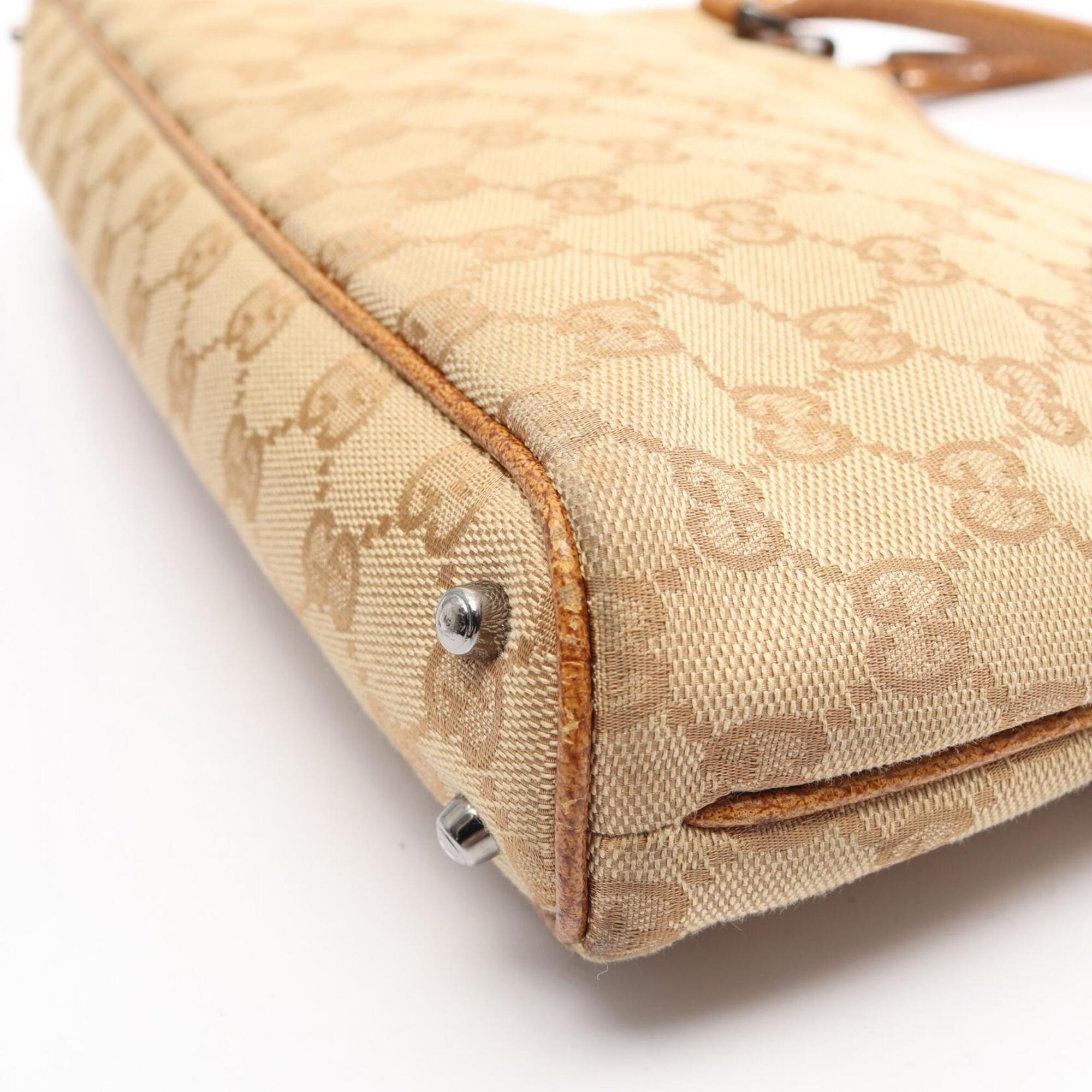 Gucci Beige Brown Canvas Leather Handbag Tote Bag (Pre-Owned)
