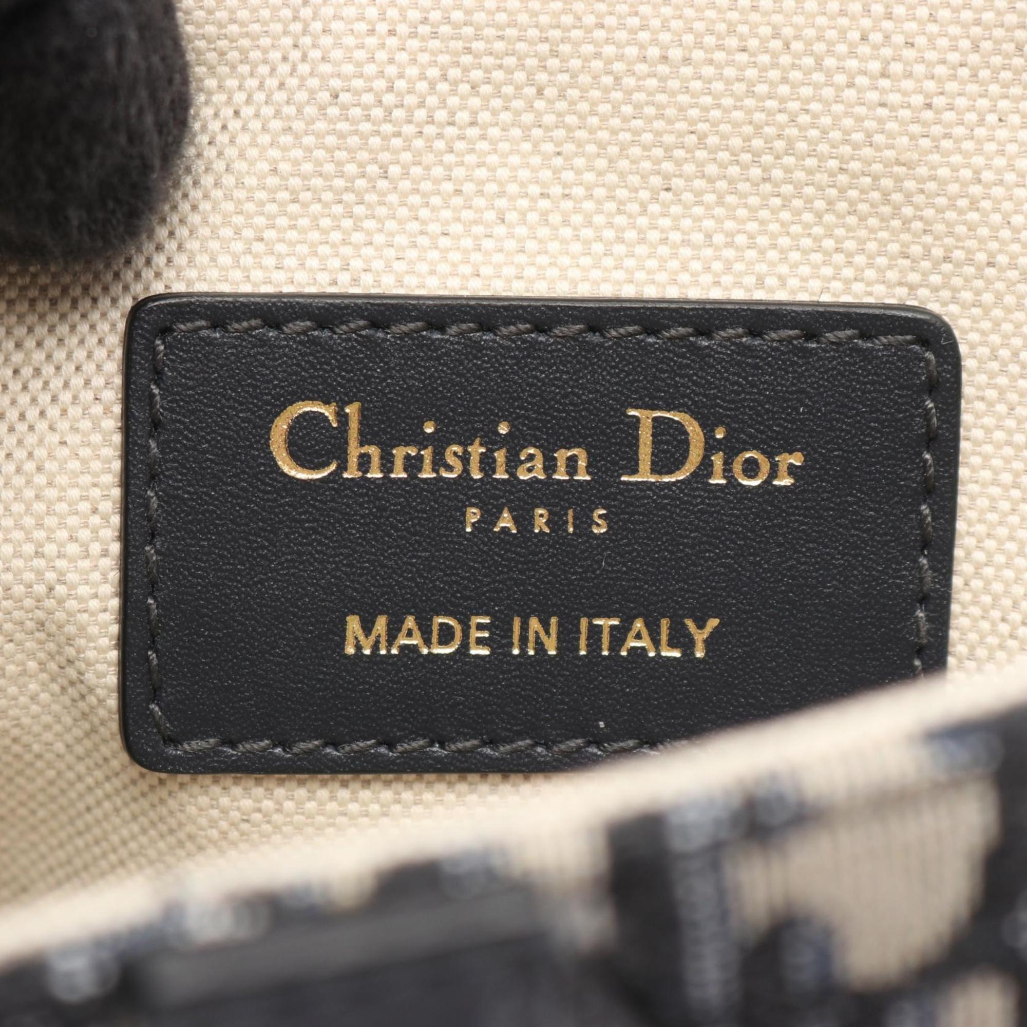 Christian Dior Beige Black Navy Canvas Leather Handbag Saddle Bag (Pre-Owned)