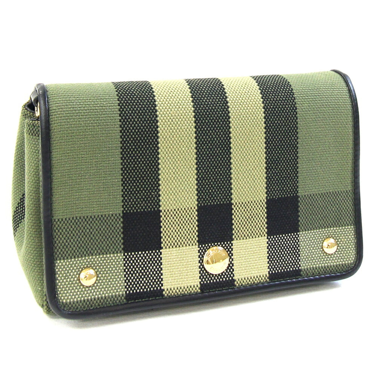 Burberry Black Green Canvas Leather Clutch Bag Handbag (Pre-Owned)