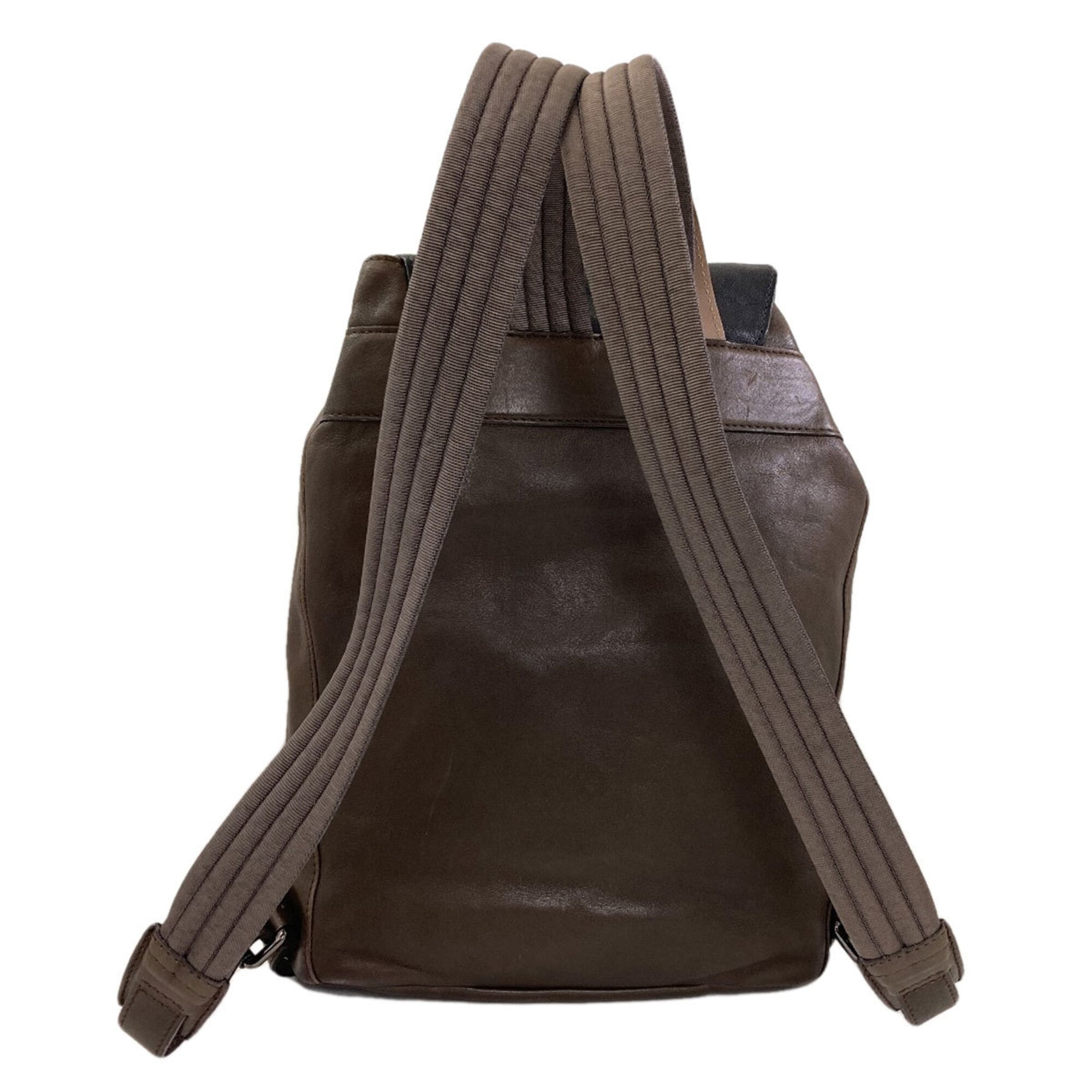 Longchamp Black Brown Yellow Leather Backpack (Pre-Owned)