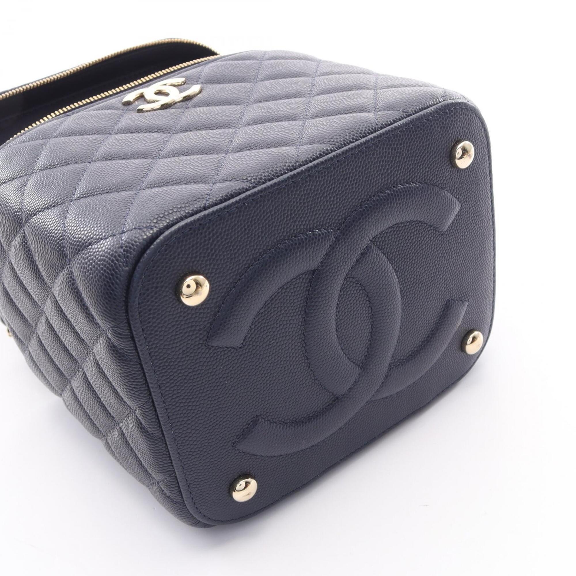 Chanel Navy Grained Calfskin Handbag Shoulder Bag Vanity Bag (Pre-Owned)