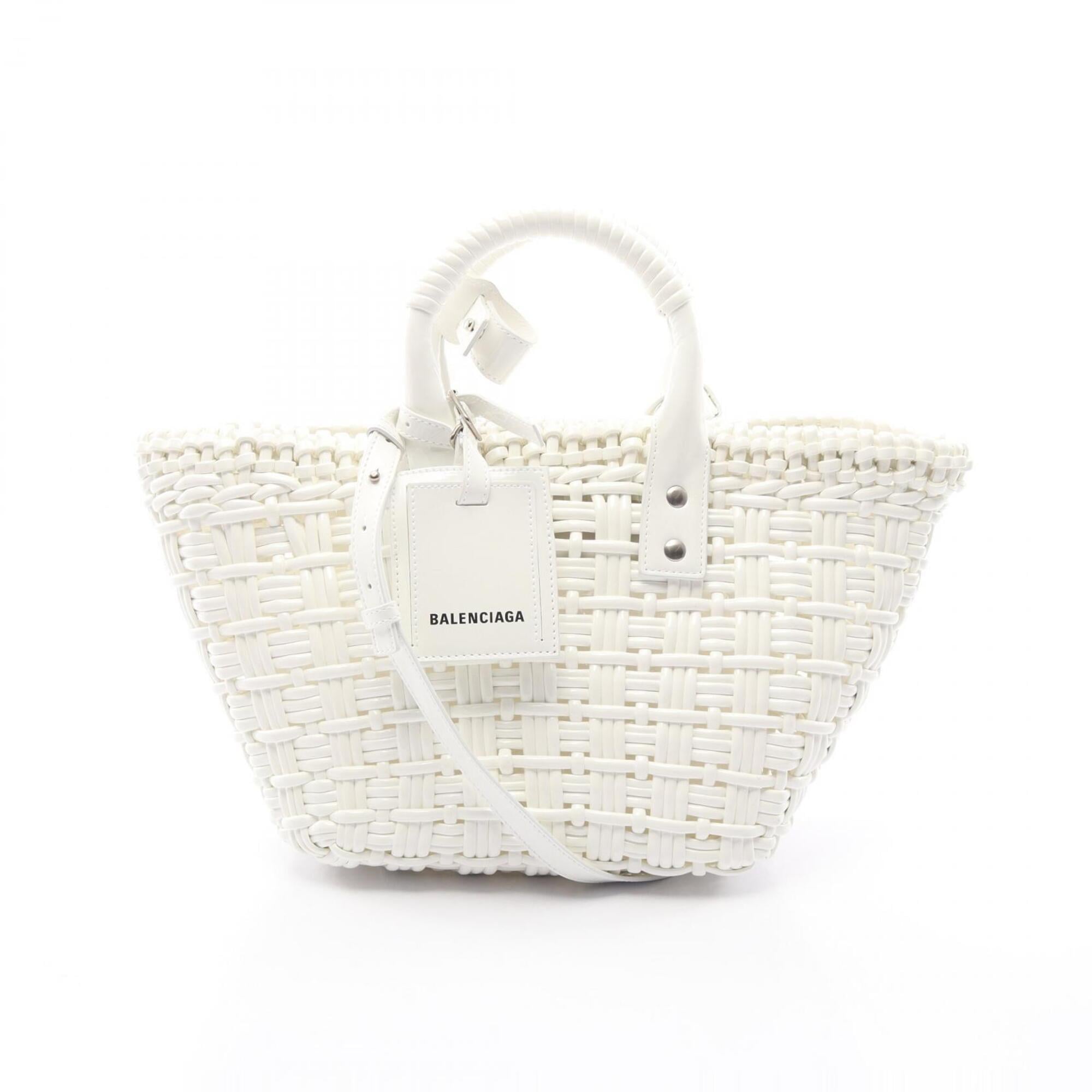 Balenciaga White Leather Basket Tote Bag (Pre-Owned)