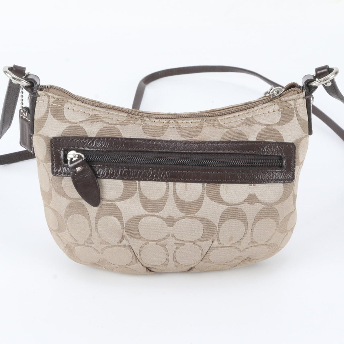 Coach Signature Brown Leather Canvas Crossbody Bag Shoulder Bag (Pre-Owned)