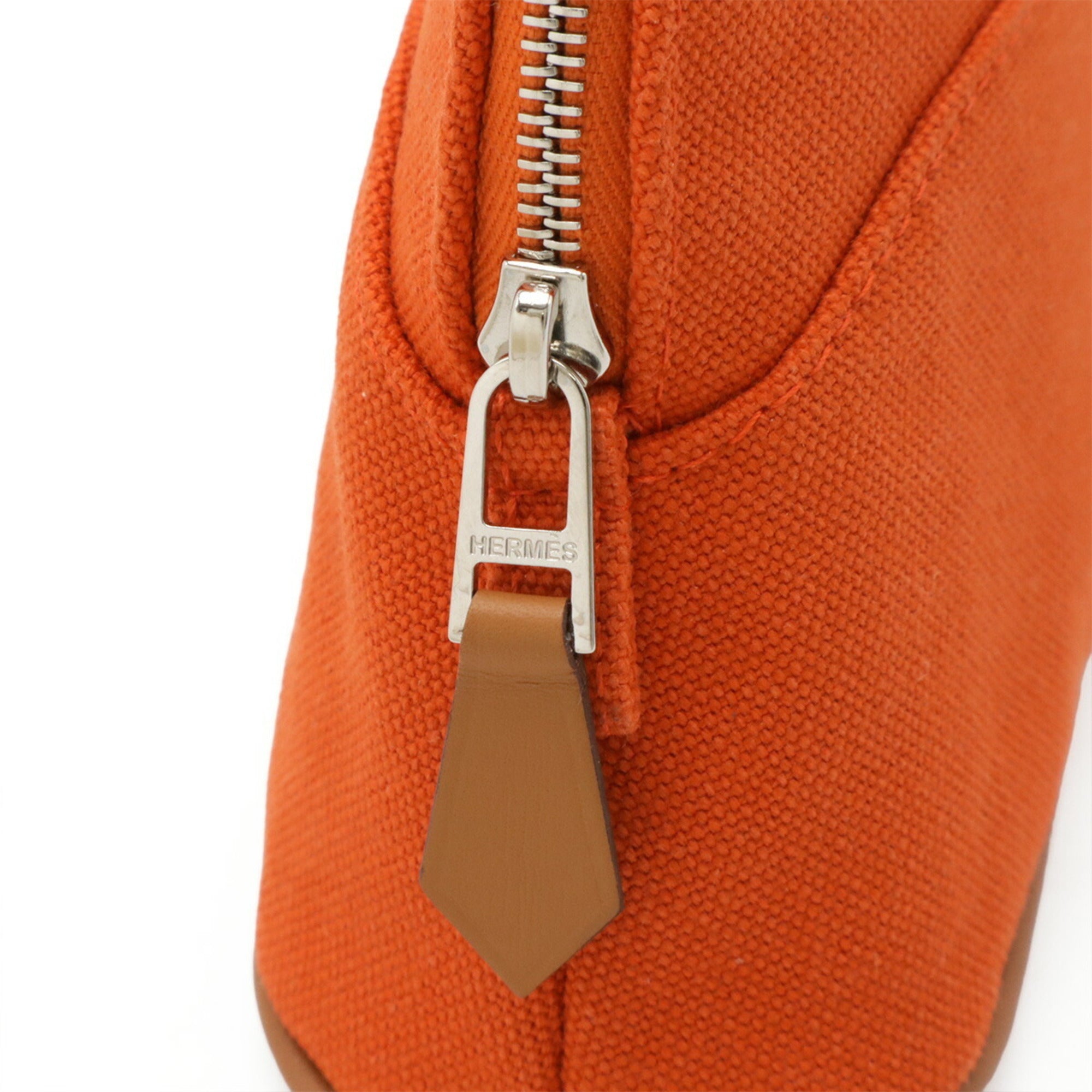 Hermes Natural Orange Cotton Canvas Leather Handbag (Pre-Owned)