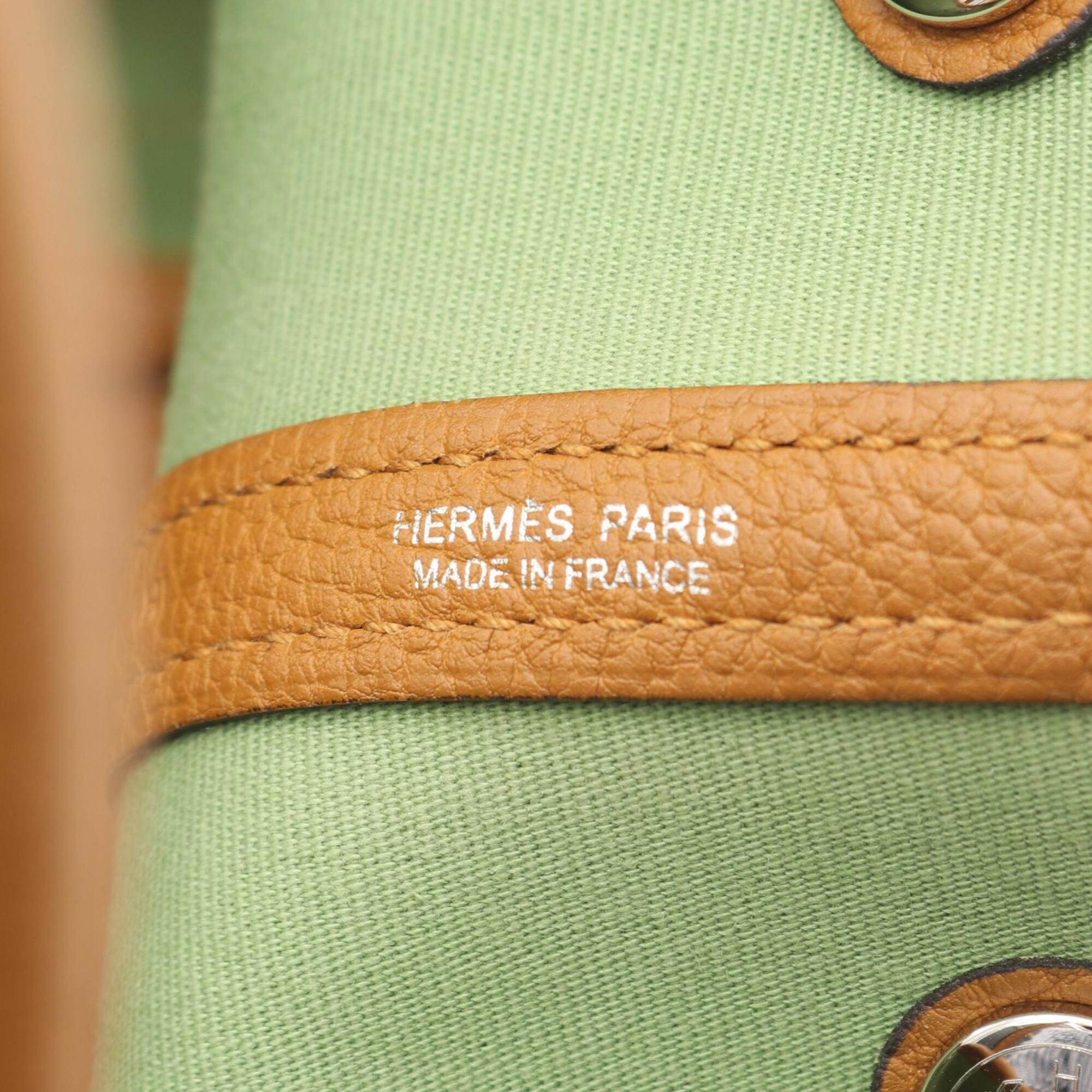 Hermes Brown Green Negonda Leather Toile Officier Handbag Tote Bag (Pre-Owned)