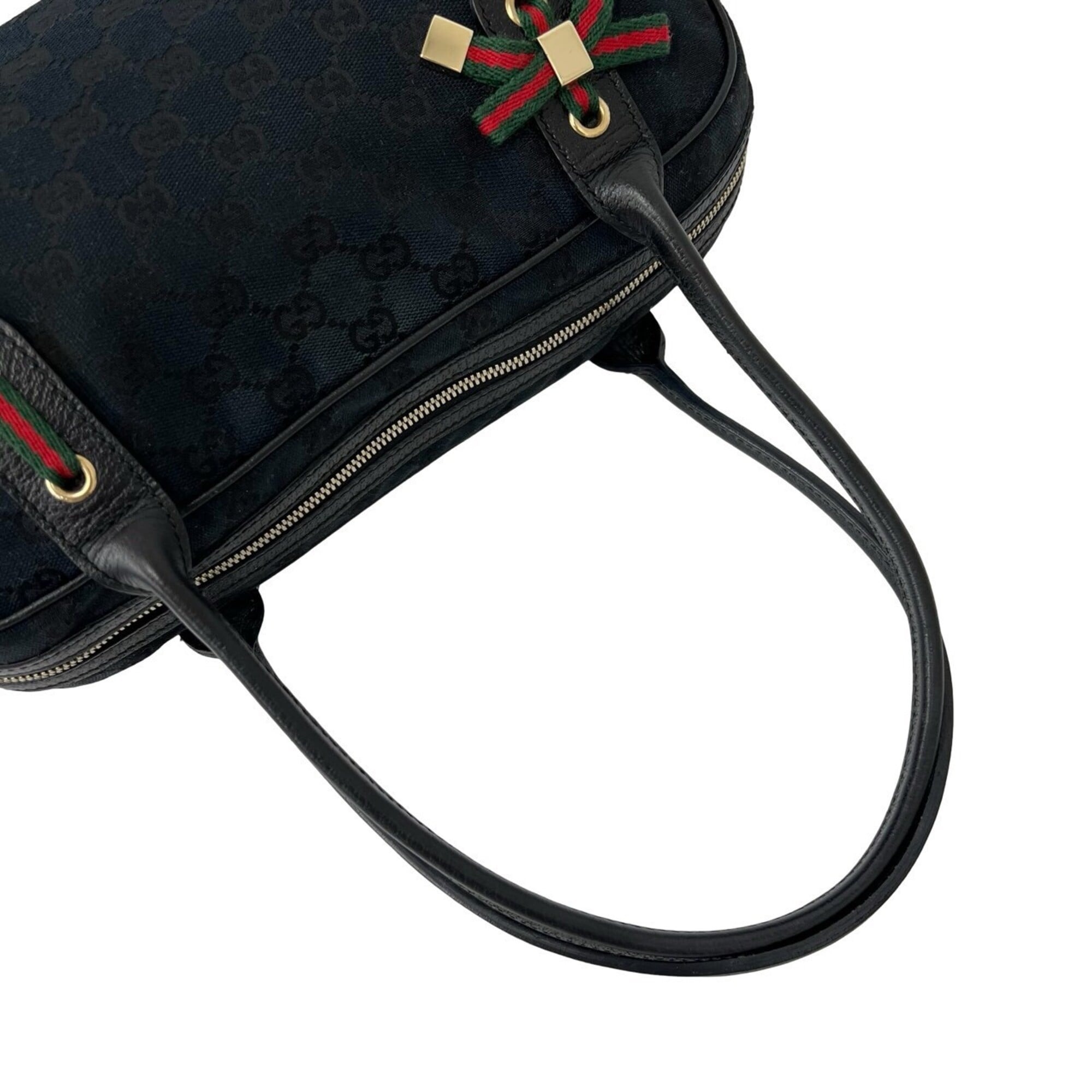 Gucci Black Green Red Color Canvas Leather Boston Bag Tote Bag (Pre-Owned)