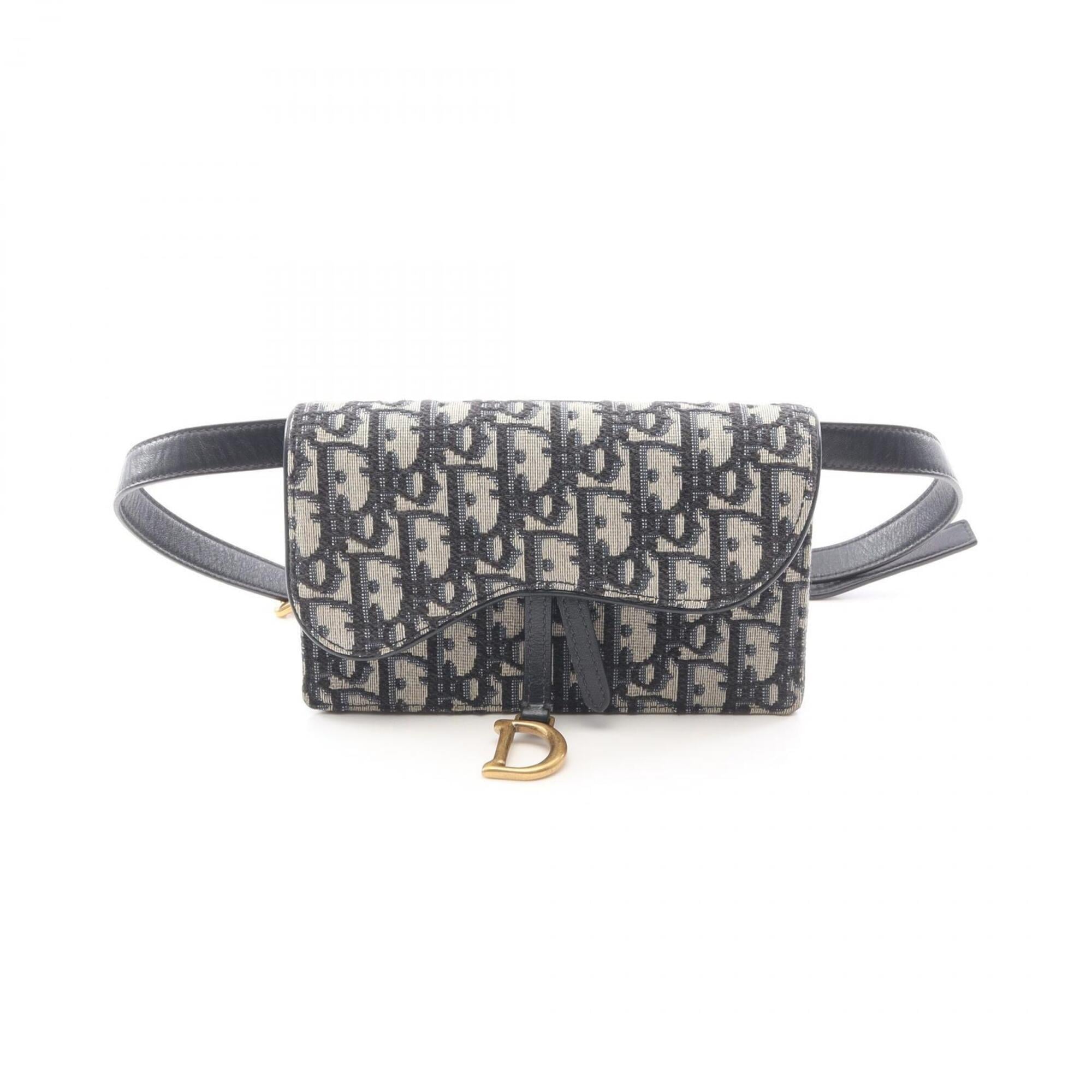 Christian Dior Navy White Canvas Leather Fanny Pack Handbag Shoulder Bag Sling Bag (Pre-Owned)