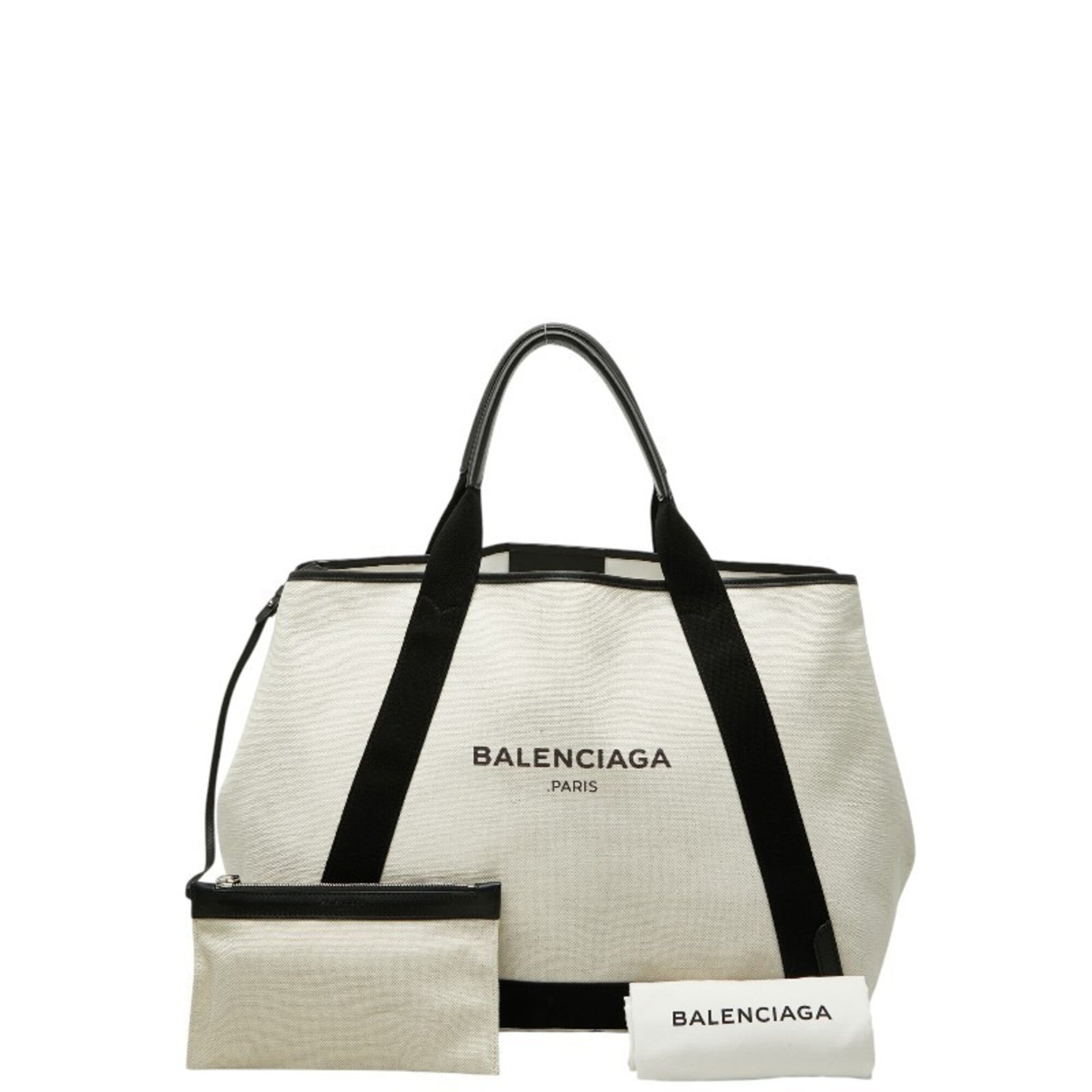 Balenciaga Black White Canvas Leather Handbag Tote Bag (Pre-Owned)