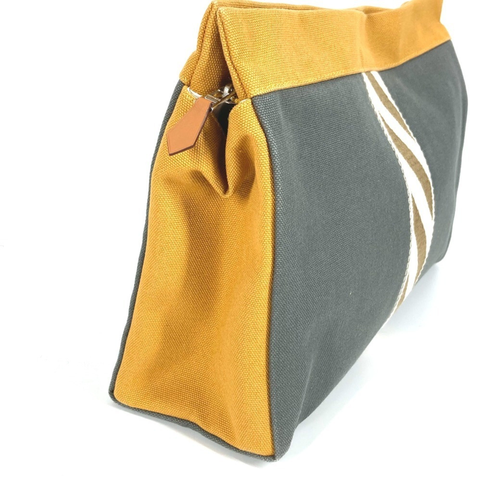 Hermes Gray Yellow Cotton Clutch Bag Pouch (Pre-Owned)