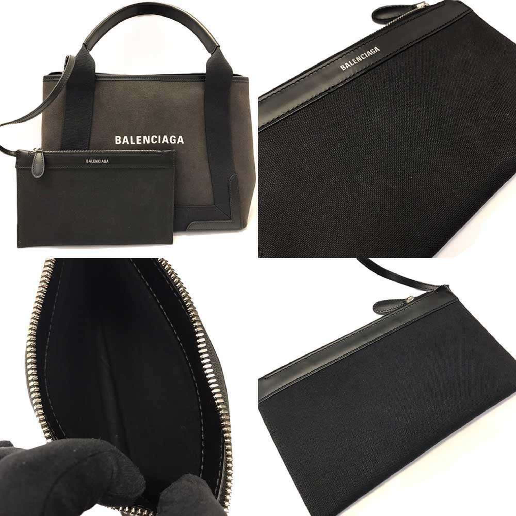 Balenciaga Navy Cotton Canvas Leather Handbag Tote Bag (Pre-Owned)