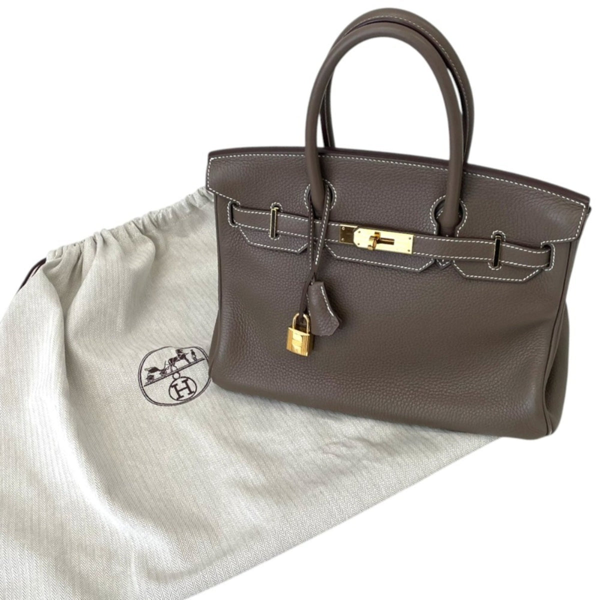 Hermes Birkin Etoupe Gray Grayish Taurillon Clemence Leather Handbag (Pre-Owned)