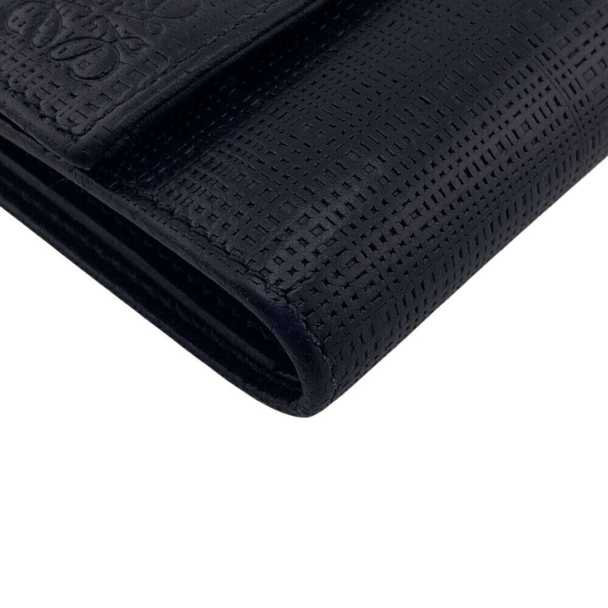 Loewe Linen Black Leather Wallet (Tri-Fold) (Pre-Owned)